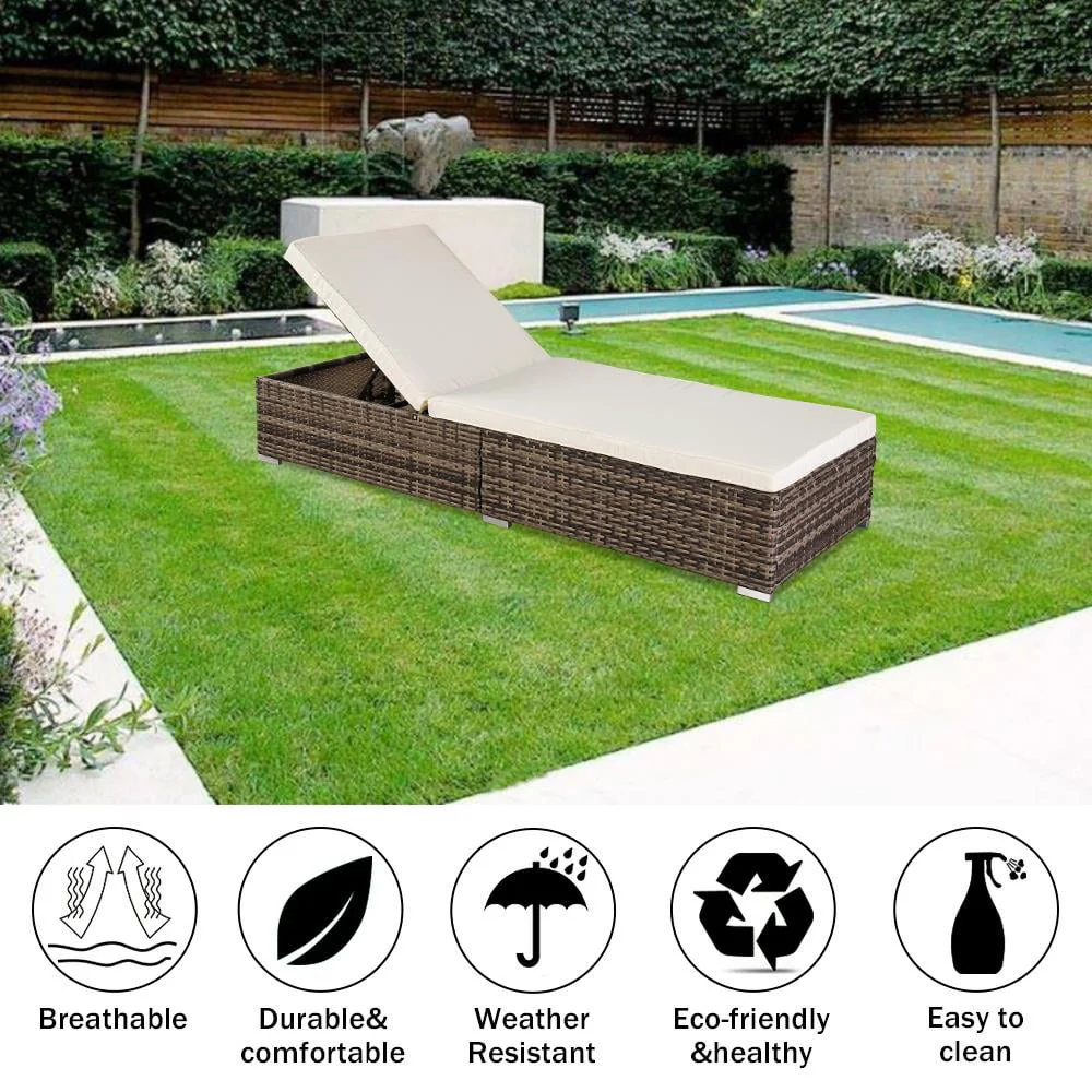 Outdoor Wicker Rattan Sunloungers Recliner Sun Bed Lounger Pool Garden - Image 5