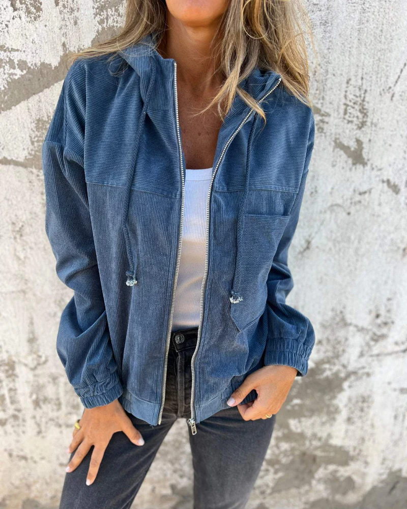 Ella™ | Veste à capuche en velours côtelé avec fermeture éclair