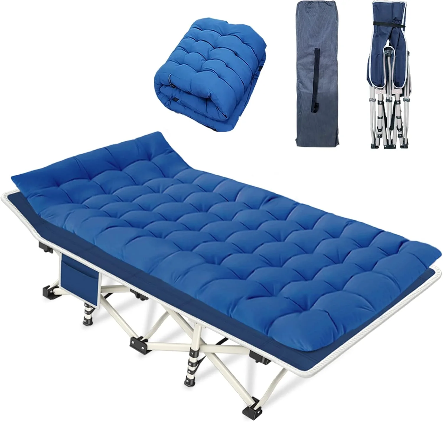 Lot de 2 lits de camp avec matelas, lits de couchage confortables, lits de camp pour adultes, lits pliants 2 places, lits de couchage robustes