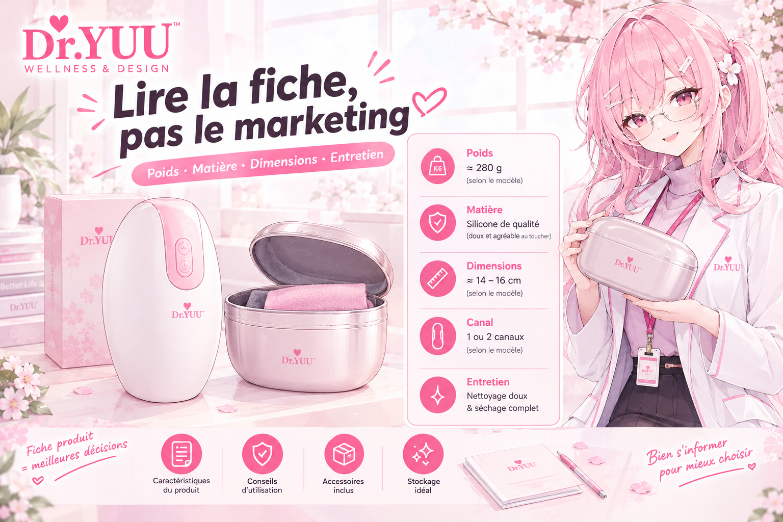 Onahole posé à côté de sa fiche produit, entretien et séchage (onaholes)