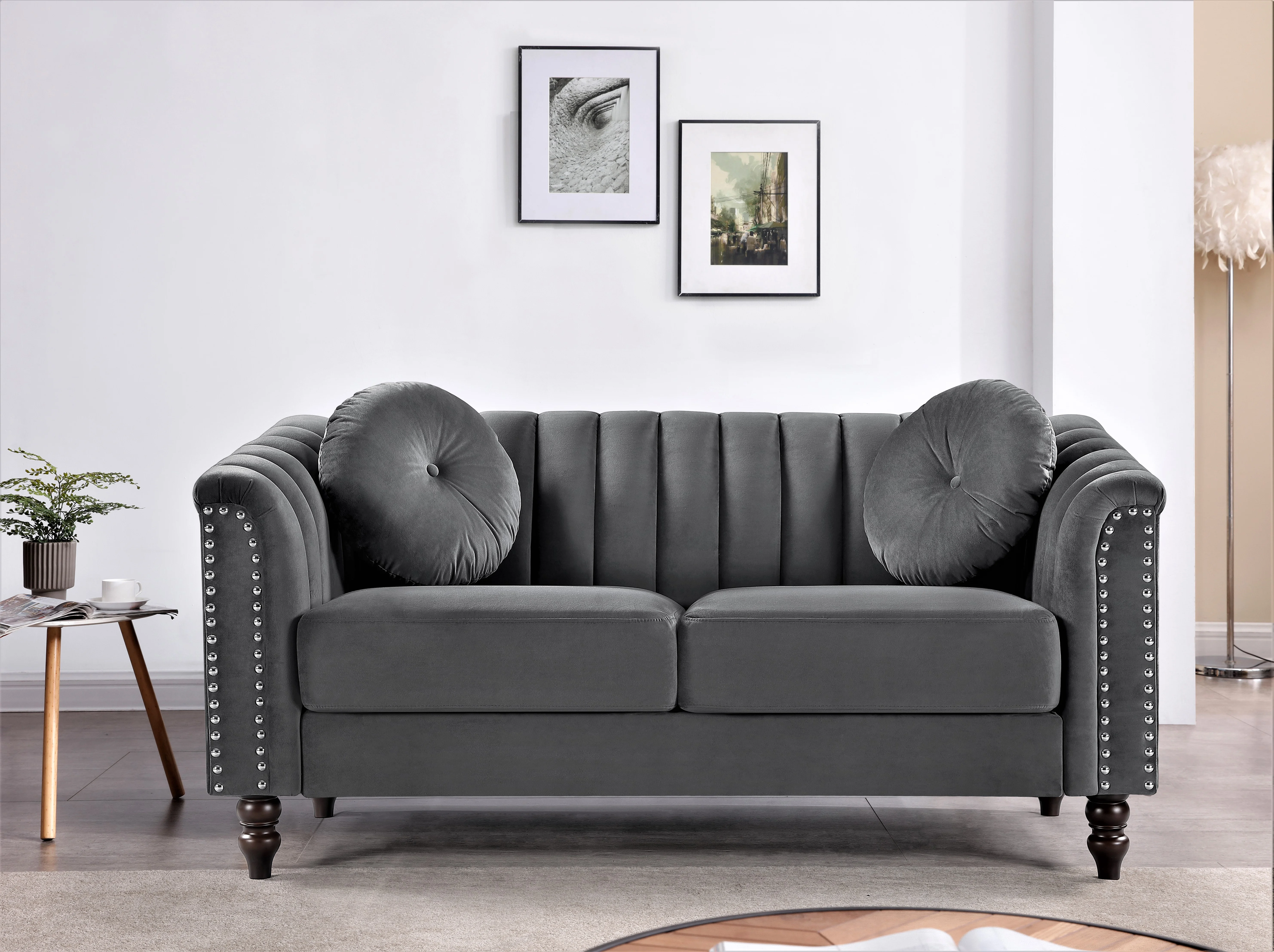 Hills Tufted Back 2Pcs Living Room Set,Black Velvet(Black) - Image 10