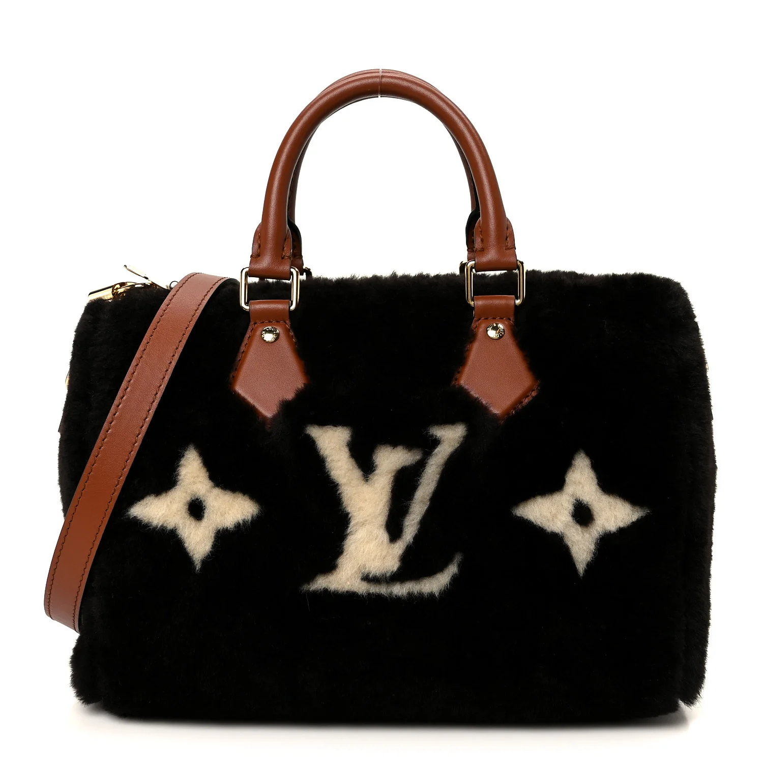 Shearling Monogram LV Ski Cozygram Speedy Bandouliere 25 Chocolate Cream