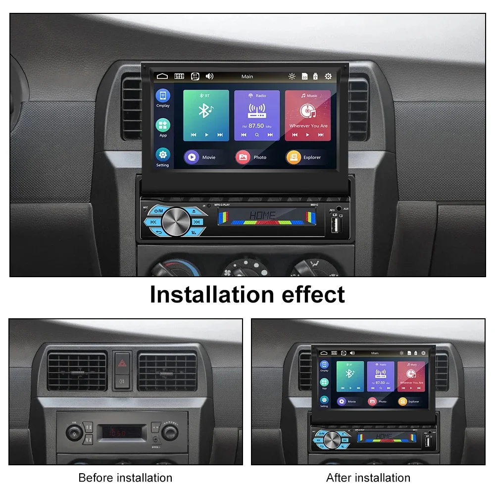 1 Din 7 Inch Car Stereo Radio with Wireless Apple Carplay Android Auto HD Electric telescopic Touchscreen Flip out Screen FM Bluetooth Android/iOS Mirror Link, Single 1 Din Car Audio USB/TF/AUX-in - Image 4