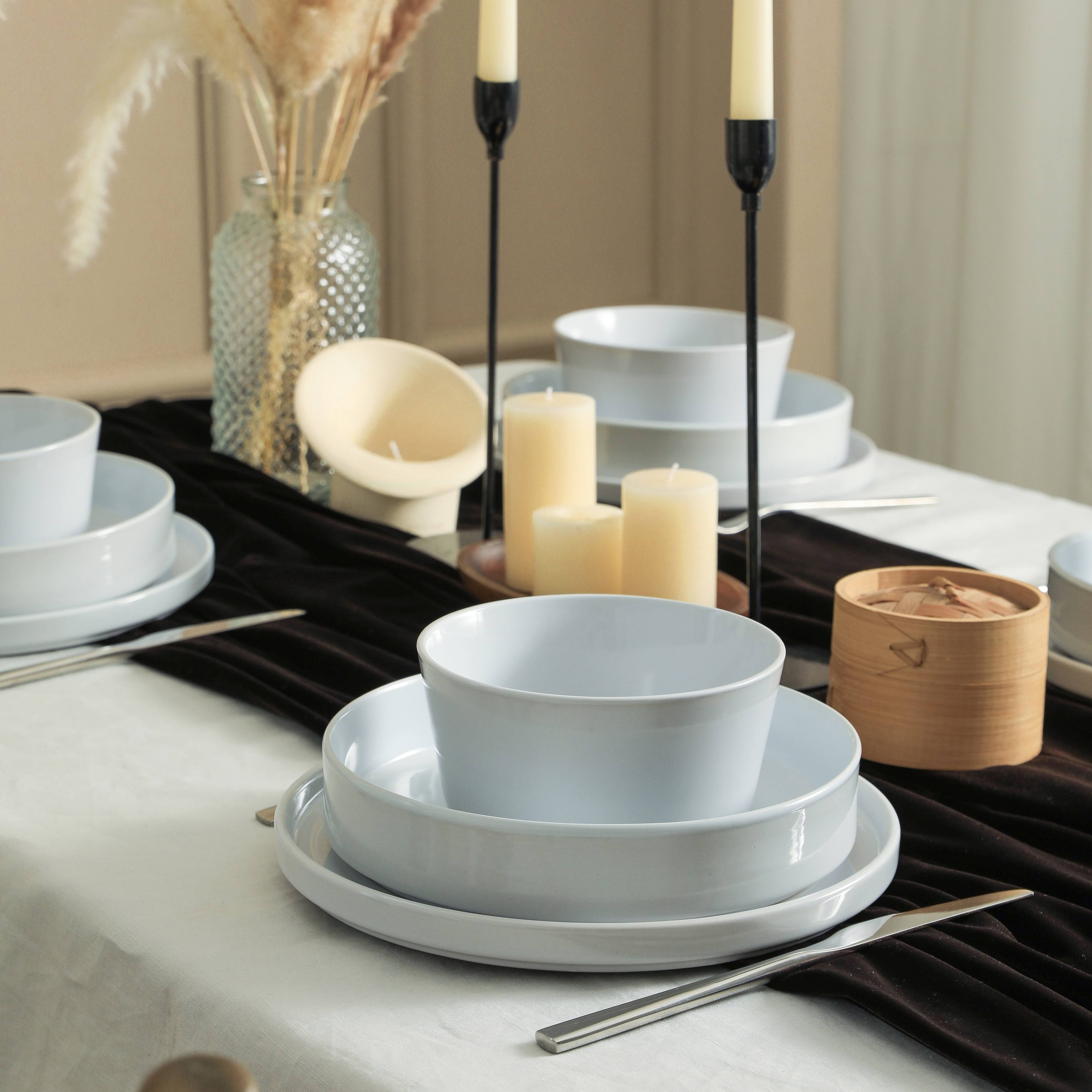 Stone Lain Celina Stoneware 24-Piece Dinnerware Set, Dinner and Pasta Bowls, White