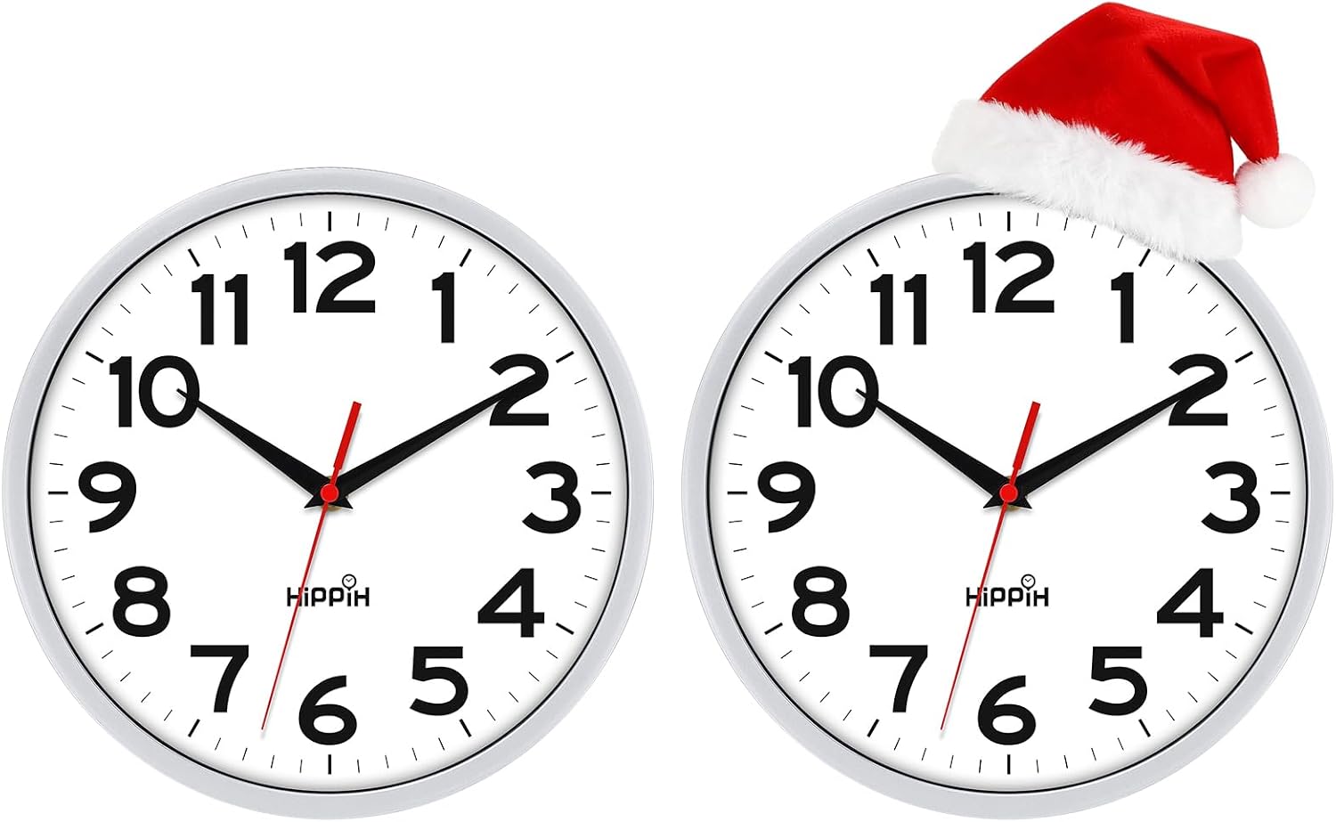 HIPPIH 10 Inch Wall Clock, 2Pack Silent Non Ticking Battery Operated Clocks| Black Analog Clock| Living Room, Office, Classroom, Bedroom, Kitchen, Bathroom| Modern Simple Style| Easy to Read| Accurate