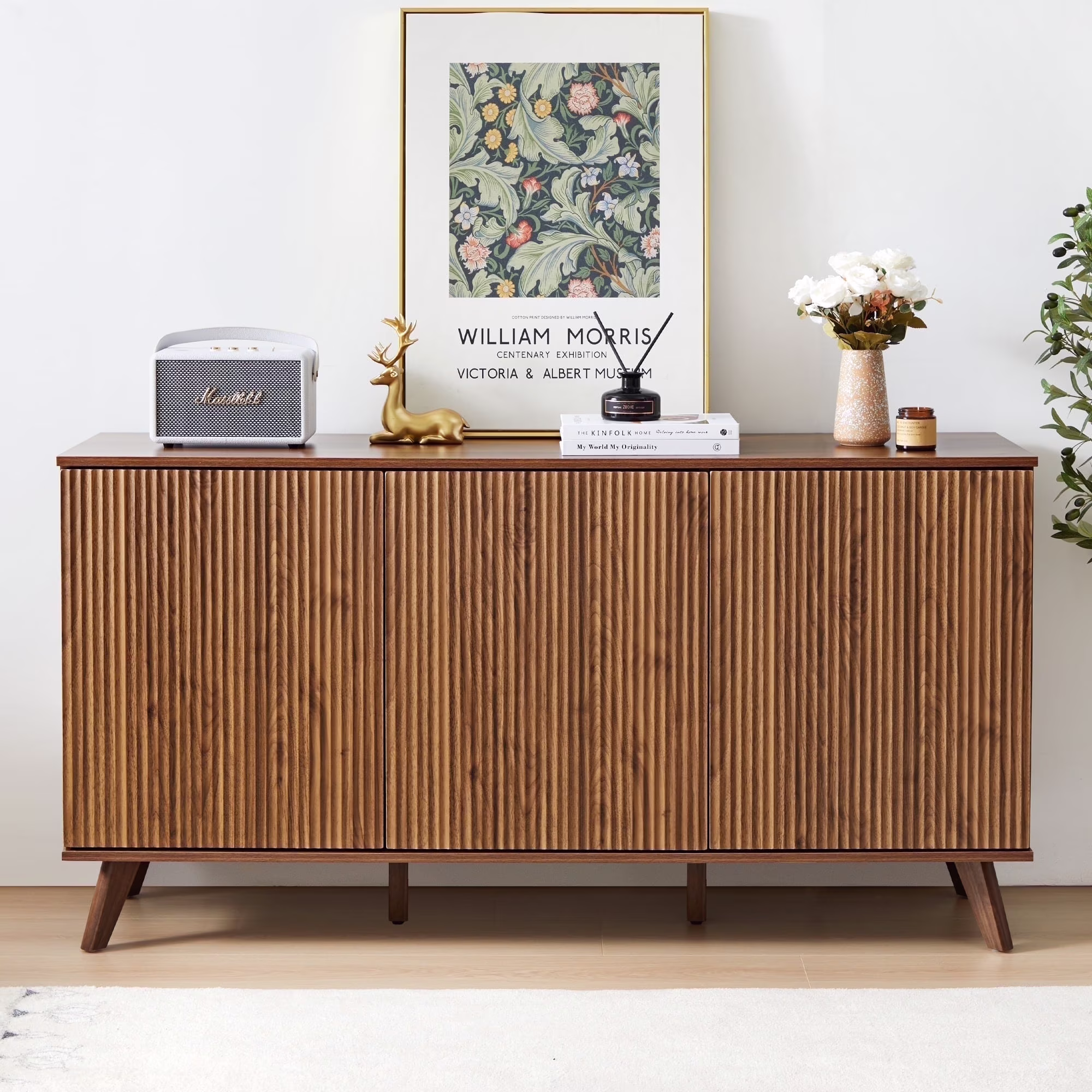 Sideboard Storage Cabinet with Doors and Shelves, Buffet Cabinet with Storage, Credenza Storage Cabinet for Kitchen, Wooden Fluted Cabinet, Under TV Cabinet with Storage Black(Black) - Image 3