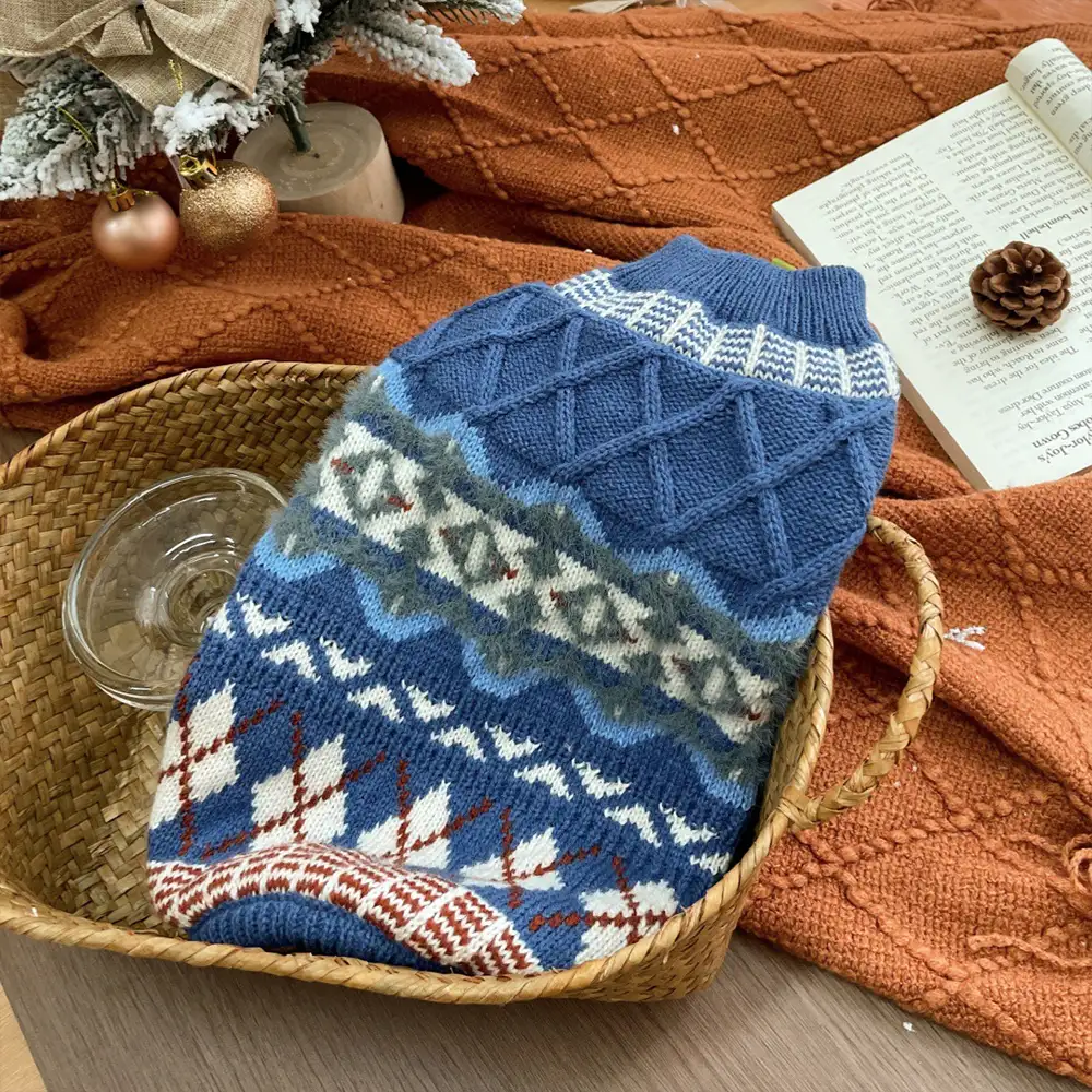Knitted Fair Isle Diamond Dog Sweater