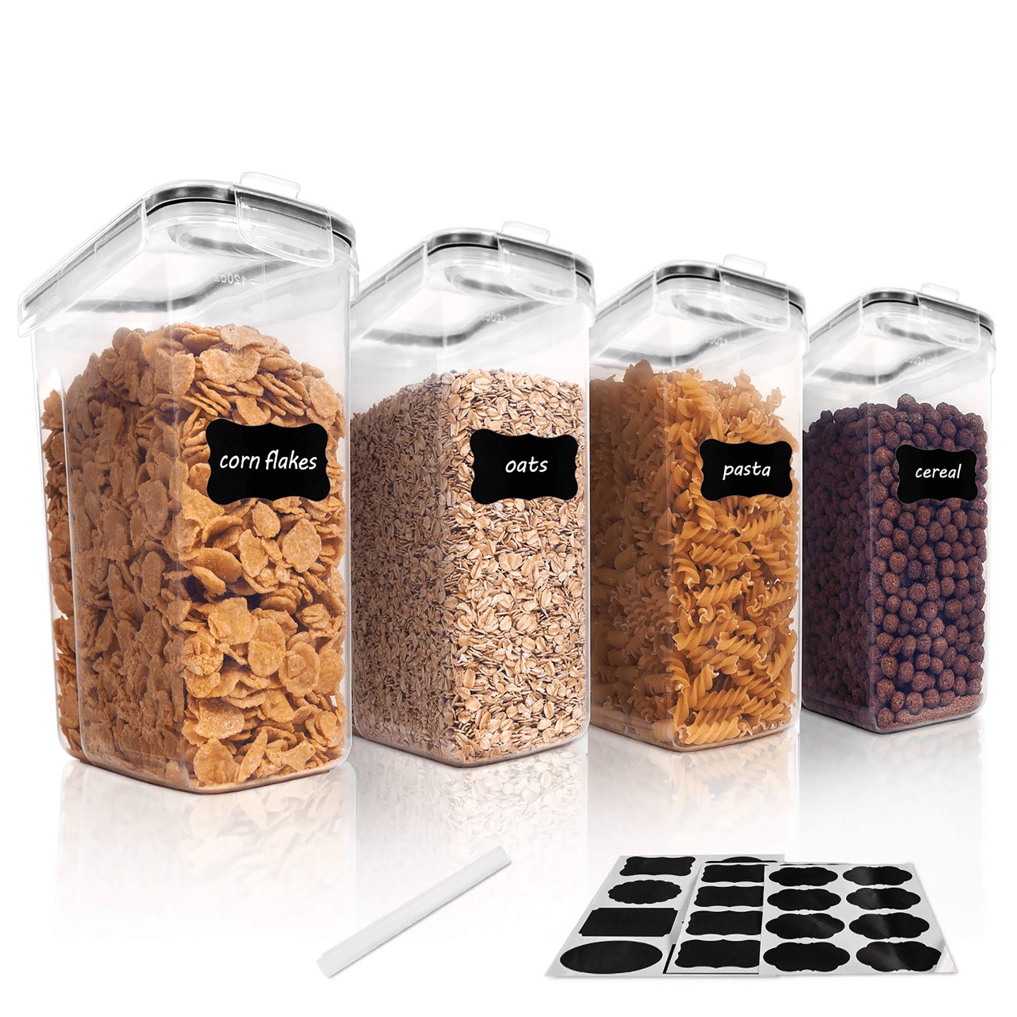 Vtopmart Cereal Dispenser, 4 Pcs Plastic Airtight Food Storage Containers, for