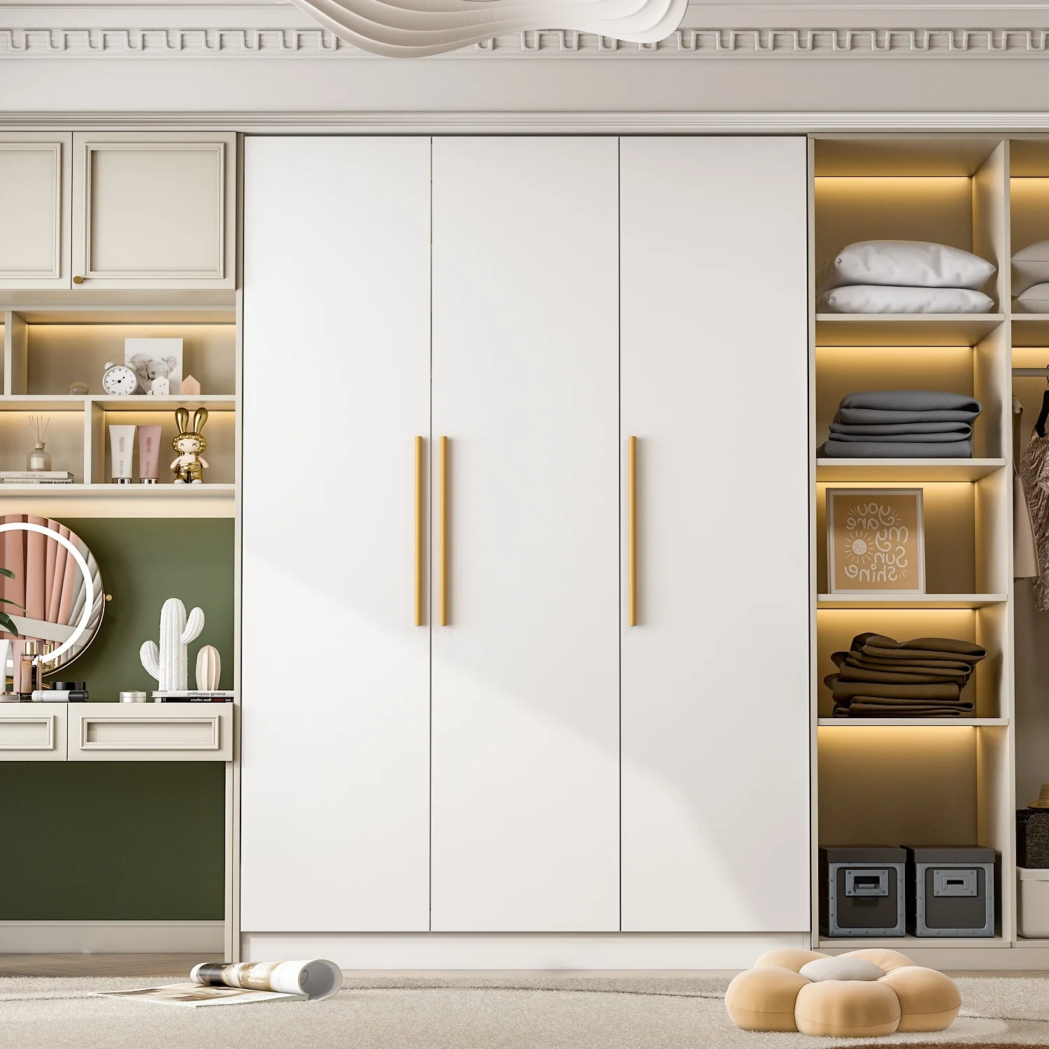 Wardrobe Armoire Wooden Closet Cabinet 6 Storage Cube and Hanging Rod White(White) - Image 3
