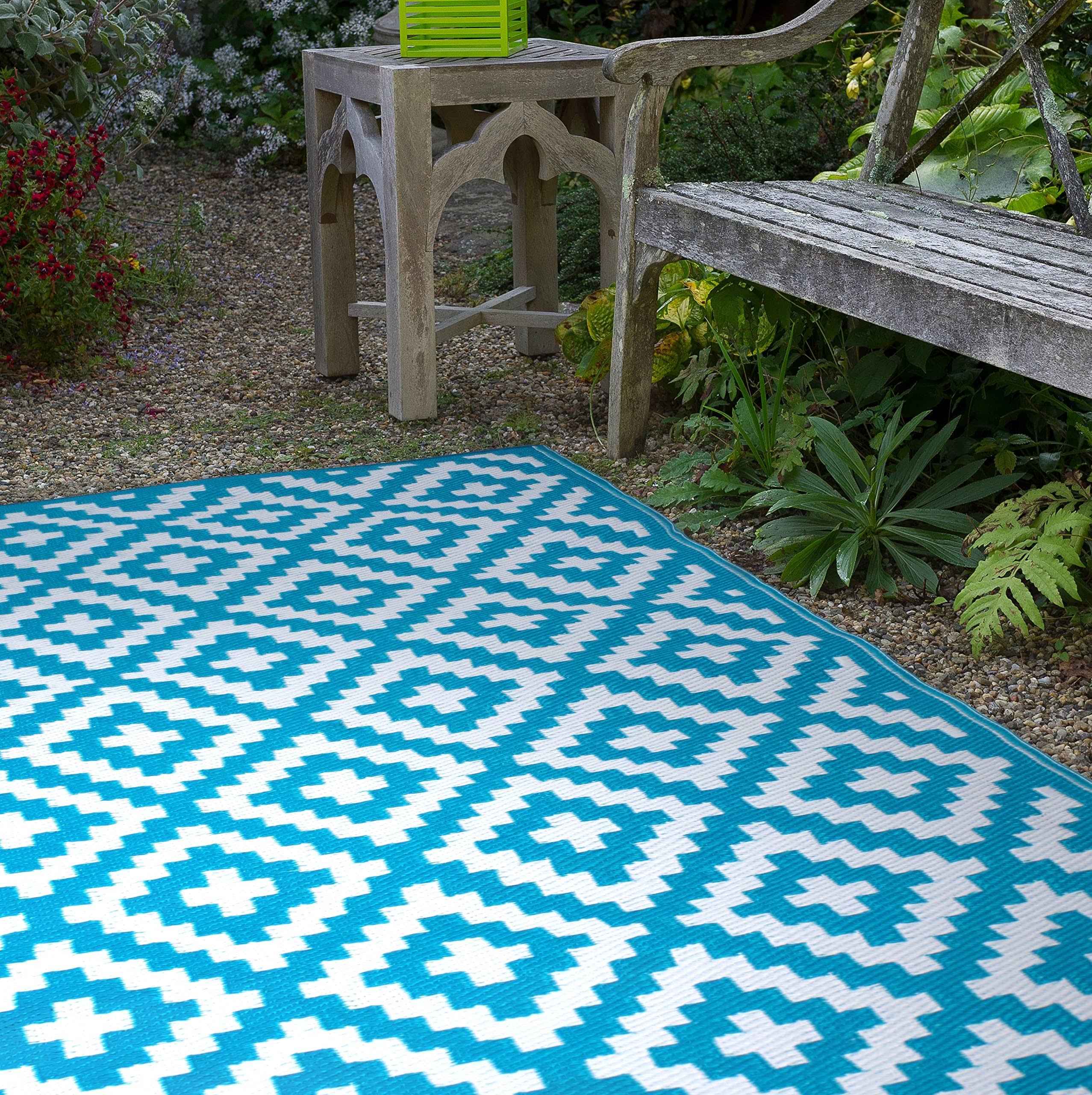 FH Home Outdoor Rug - Waterproof, Fade Resistant, Reversible - Premium Recycled Plastic - Geometric - Porch, Deck, Balcony, Mudroom, Laundry Room,