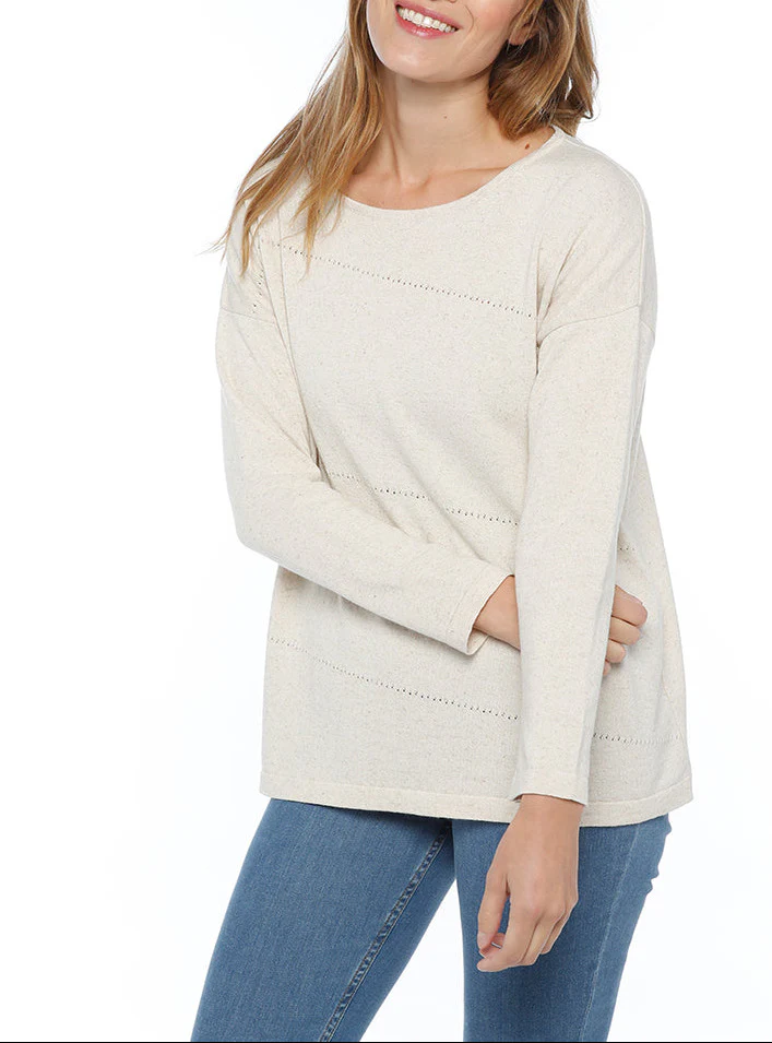Pull femme coupe ample coton et lin beige nature
