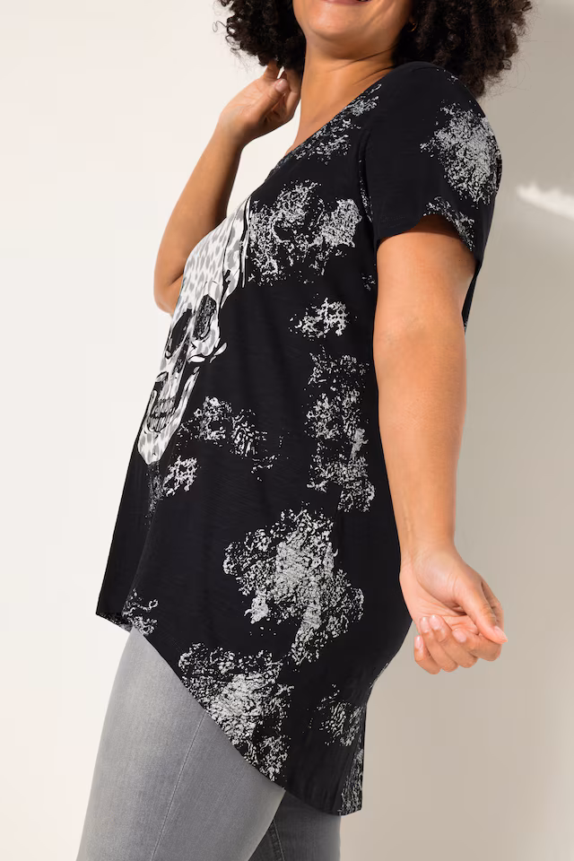 Half-Sleeve V-Neck Leopard Print Skull T-Shirt