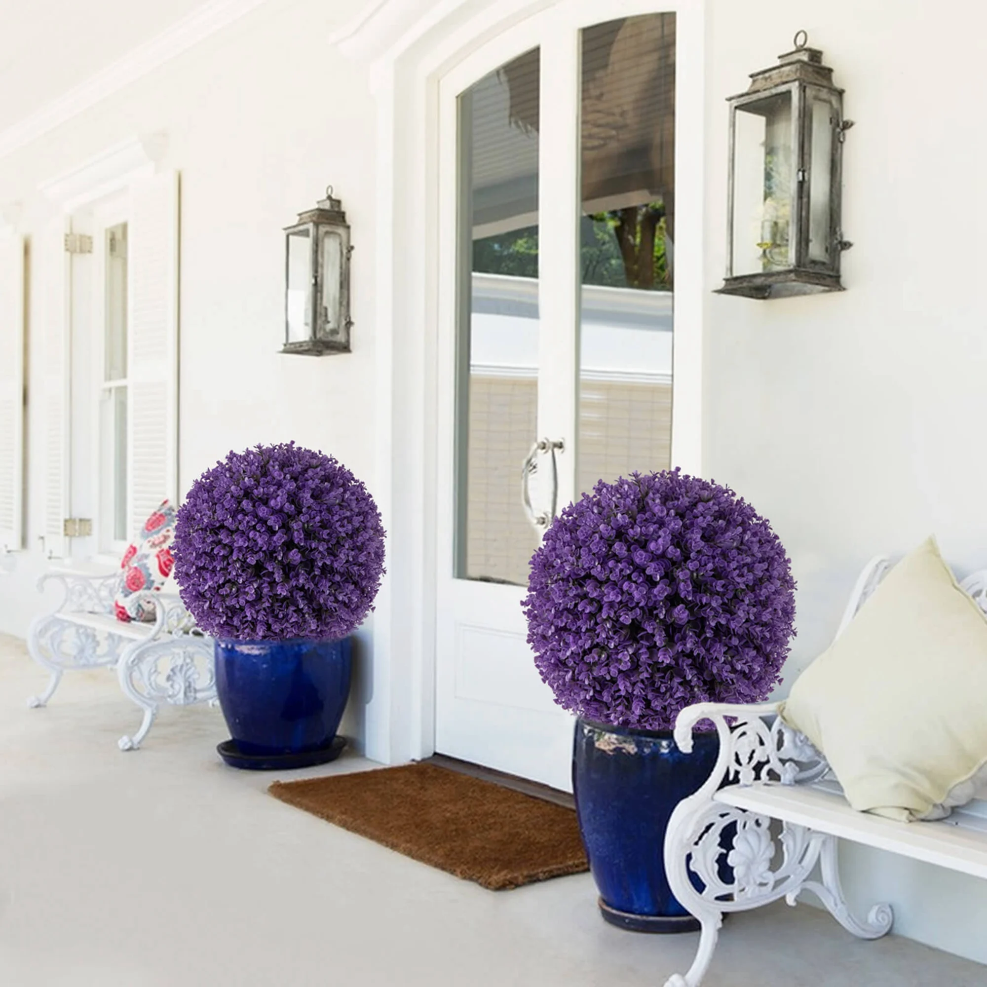 2 PCS Artificial Plant Topiary Balls with7 Layers Leaves UV Protected for Garden - Image 8