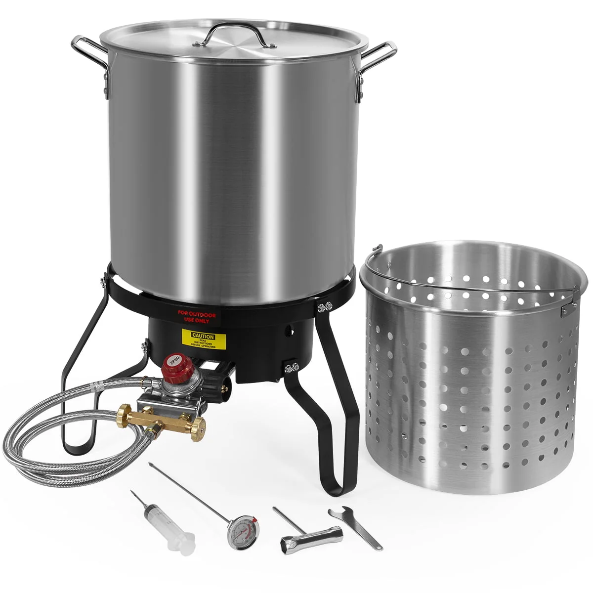 52 QT Aluminum Turkey Fryer Steamer 80,000 BTU Cast Iron Burner Fair Clam Bake Pot Large Capacity