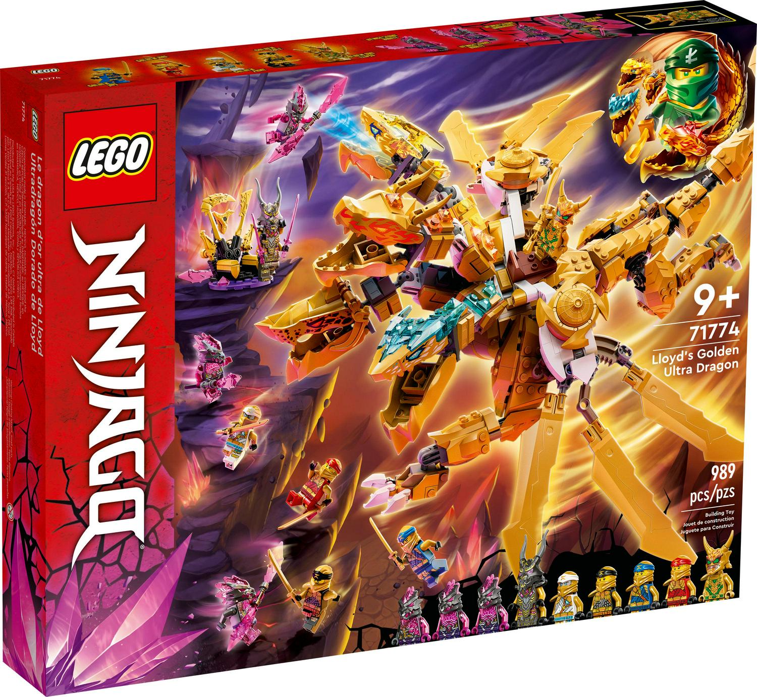 NINJAGO Lloyd's Golden Ultra Dragon Toy for Kids. 71774 Large 4 Headed Action Figure with Blade Wings plus 9 Minifigures - Image 2