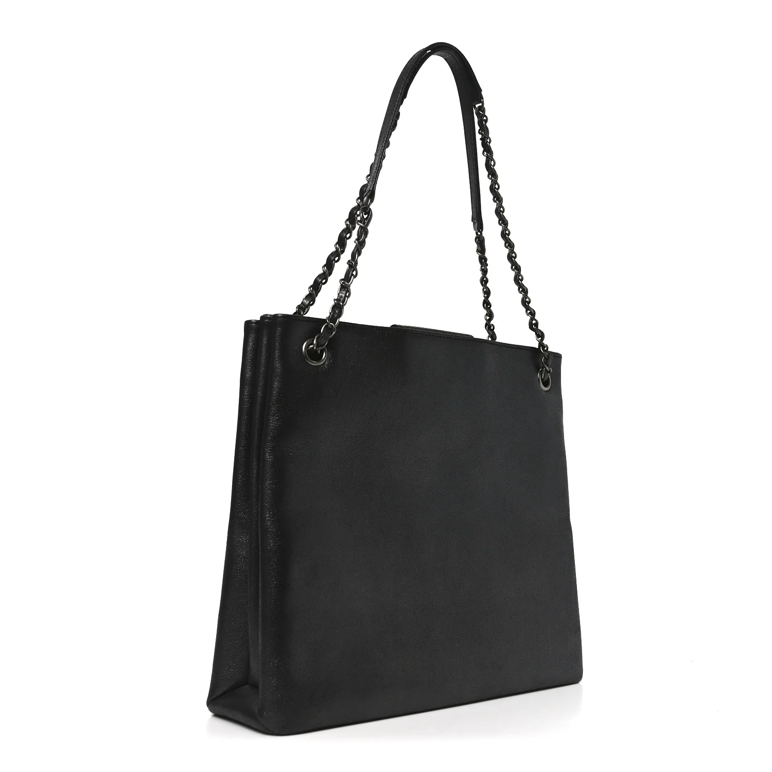 Iridescent Calfskin CC Large North South Shopping Tote Black