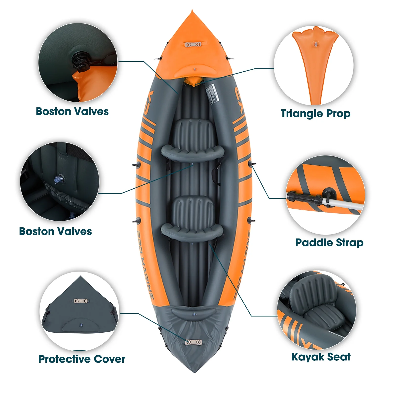 2 Person Inflatable Kayak Set Foldable Paddle Boat with Adjustable Seat, Foot Pump, Yellow(Yellow) - Image 10