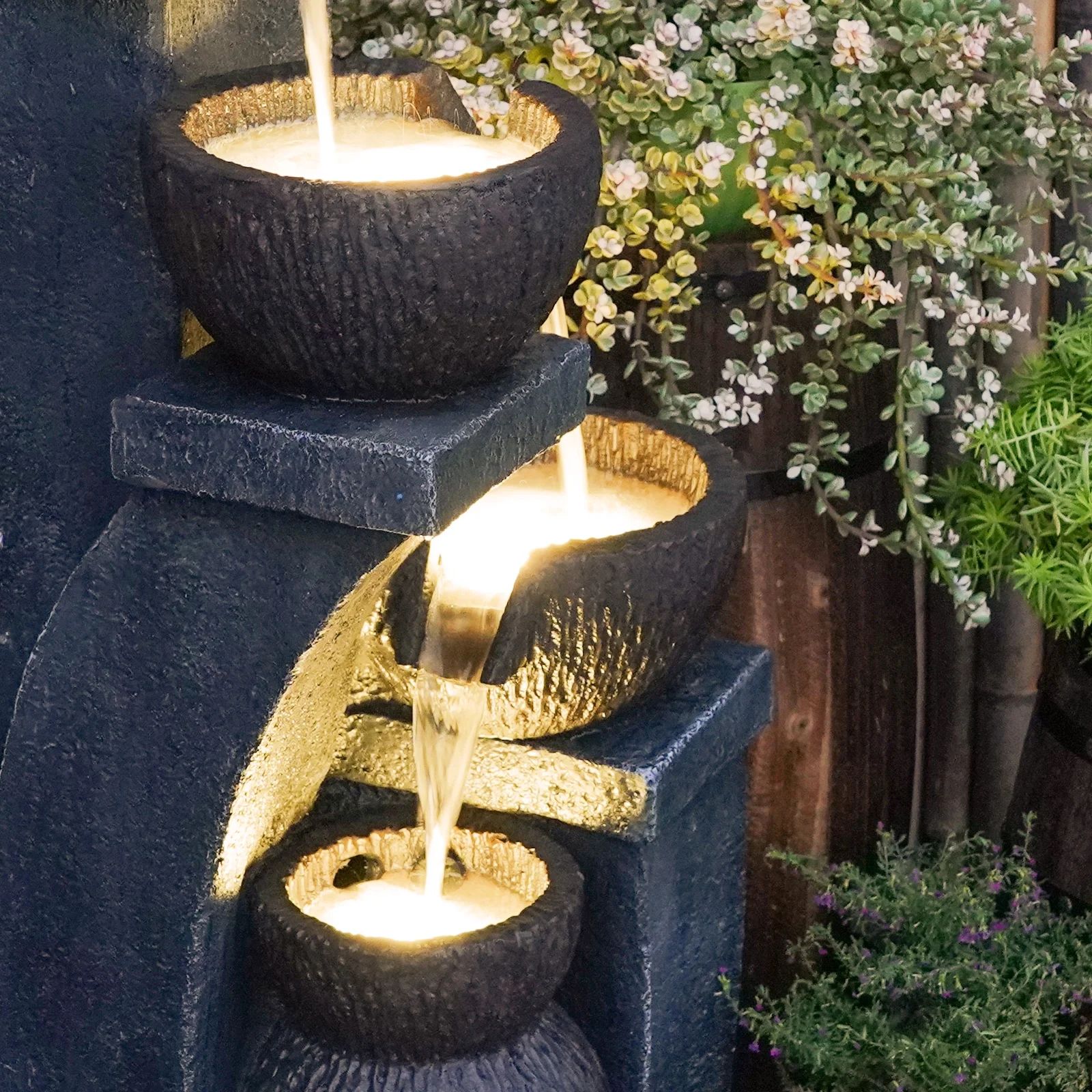 Outdoor Water Garden Fountain 37.40����H Waterfall Small Fountains Cascading Bowl and Jar Water Feature with LED Light for Backyard Patio Porch and Home Art Decor - Image 5