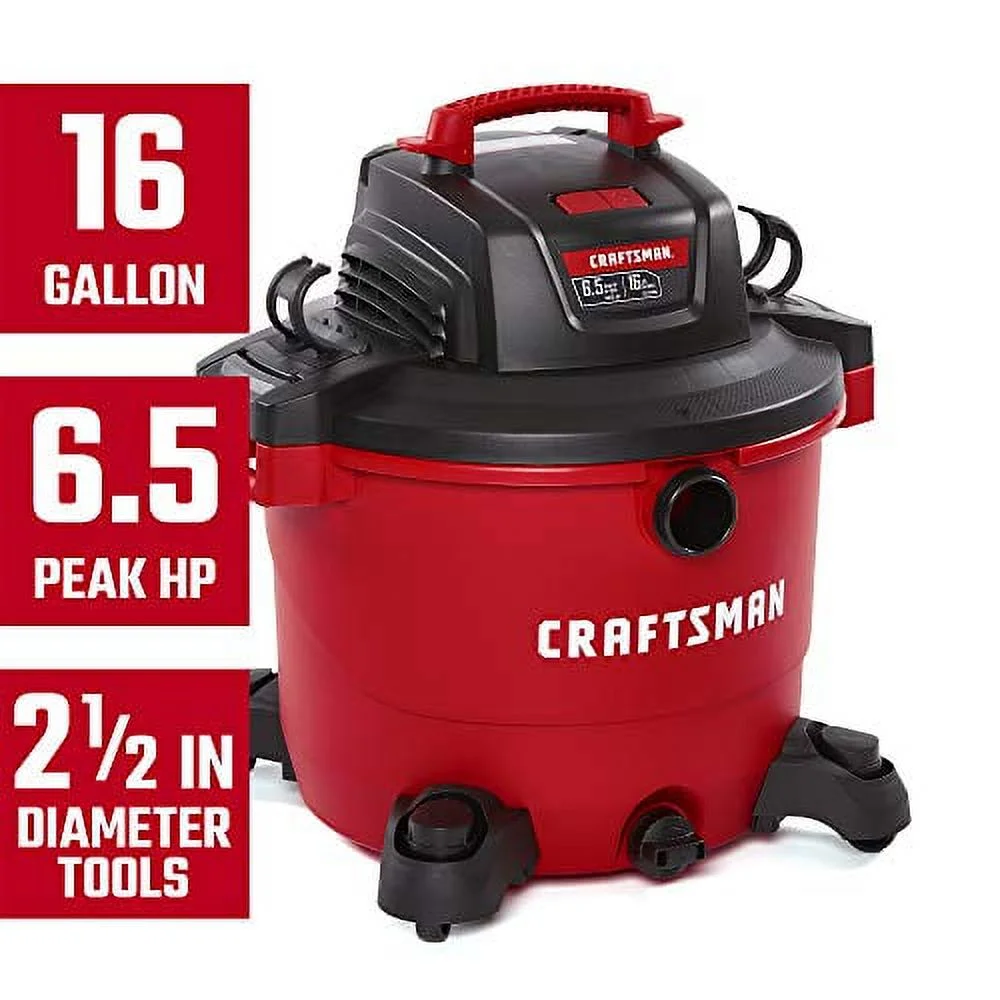 CRAFTSMAN CMXEVBE17595 16 Gallon 6.5 Peak HP Wet/Dry Vac, Heavy - Duty Shop Vacuum with Attachments