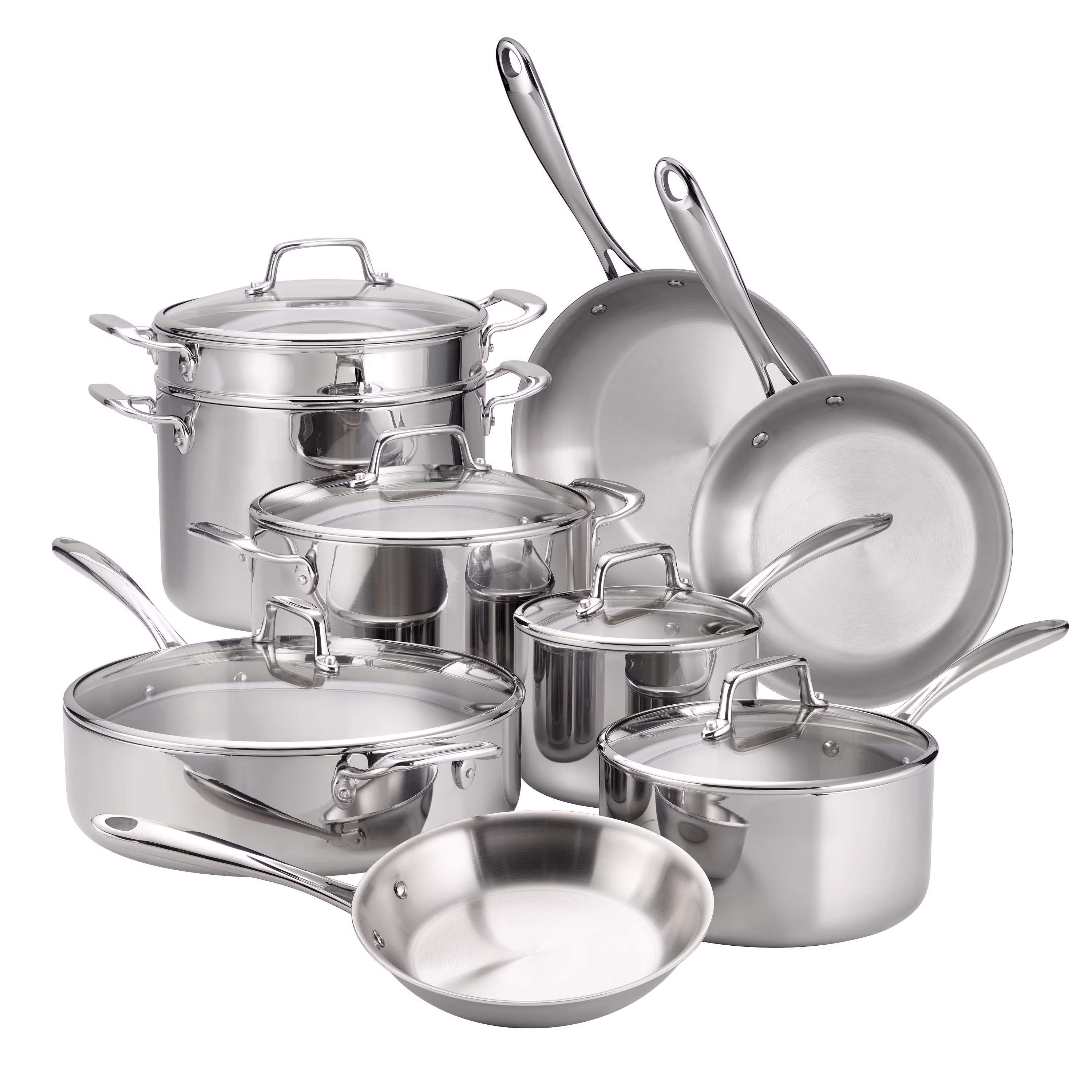14-Piece Tri-Ply Clad Stainless Steel Cookware Set, with Glass Lids(14)