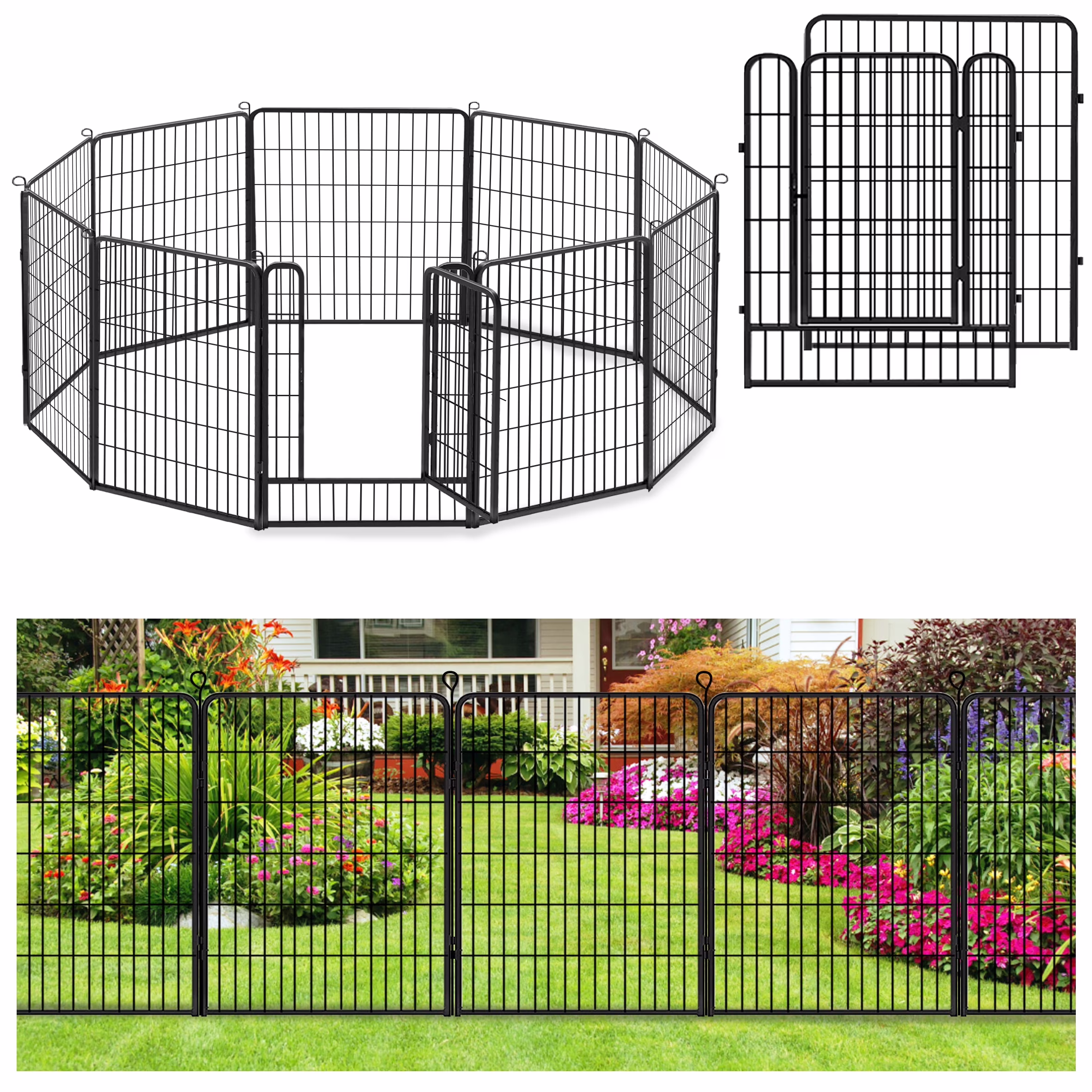 Jhsomdr Decorative Garden Fence 10 Panels Animal Barrier Fence 40 Height Metal No Dig Fence for Yard Patio