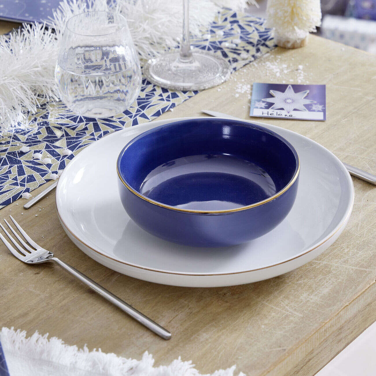 Coupelle Oslo faïence bleu marine avec bord doré Ø15xH10cm