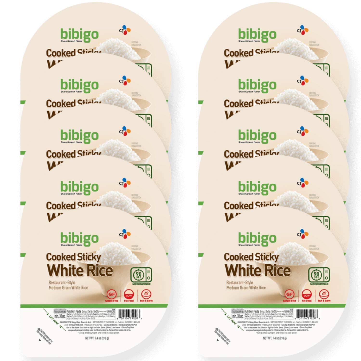 Bibigo Restaurant-Style Cooked Sticky White Rice 7.4-Ounce Bowls (Pack of 10)
