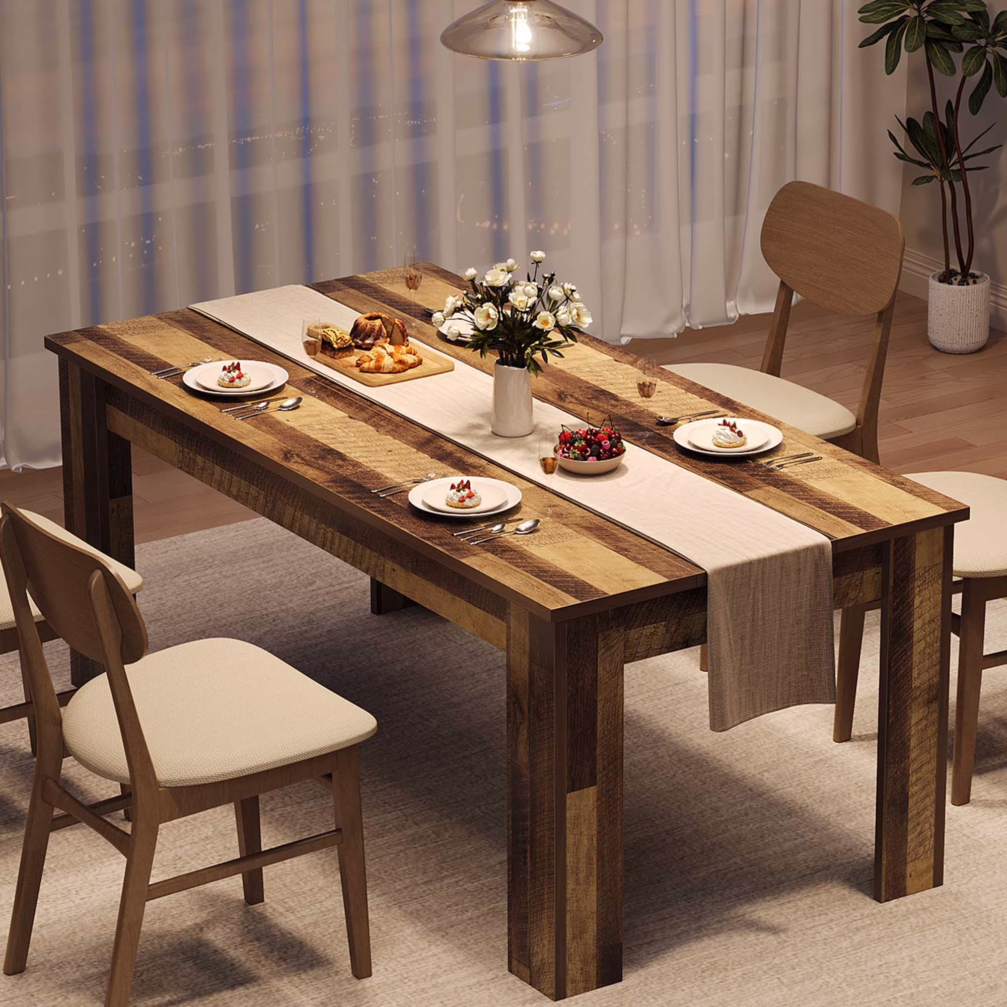 Dining Table for 4-6,63-inch Dining Tables for 4,Farmhouse Kitchen Table with Large Tabletop,Rectangular Dining Room Table,Kitchen Dining Table Dinner Table for Kitchen,Living Room��Only table��(grey-1.18" Thickened Tabletop) - Image 3
