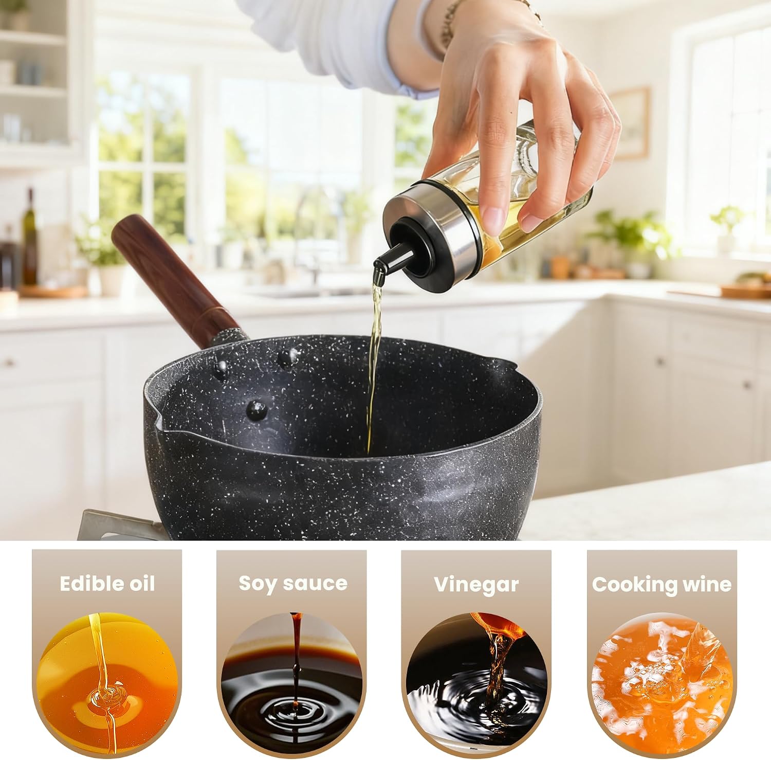 Mlici Oil and Vinegar Dispenser Set of 6 Bottles with 360° Rotating Holder