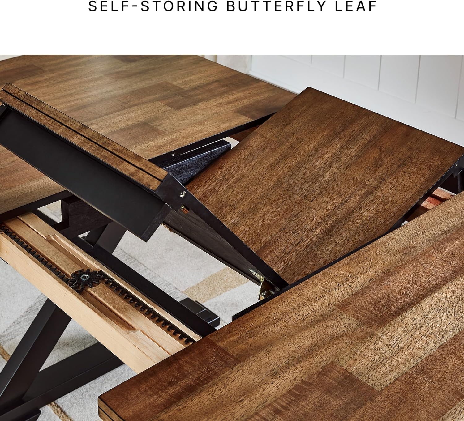 Signature Design by Ashley Wildenauer Farmhouse Dining Extension Table, Dark Brown & Black