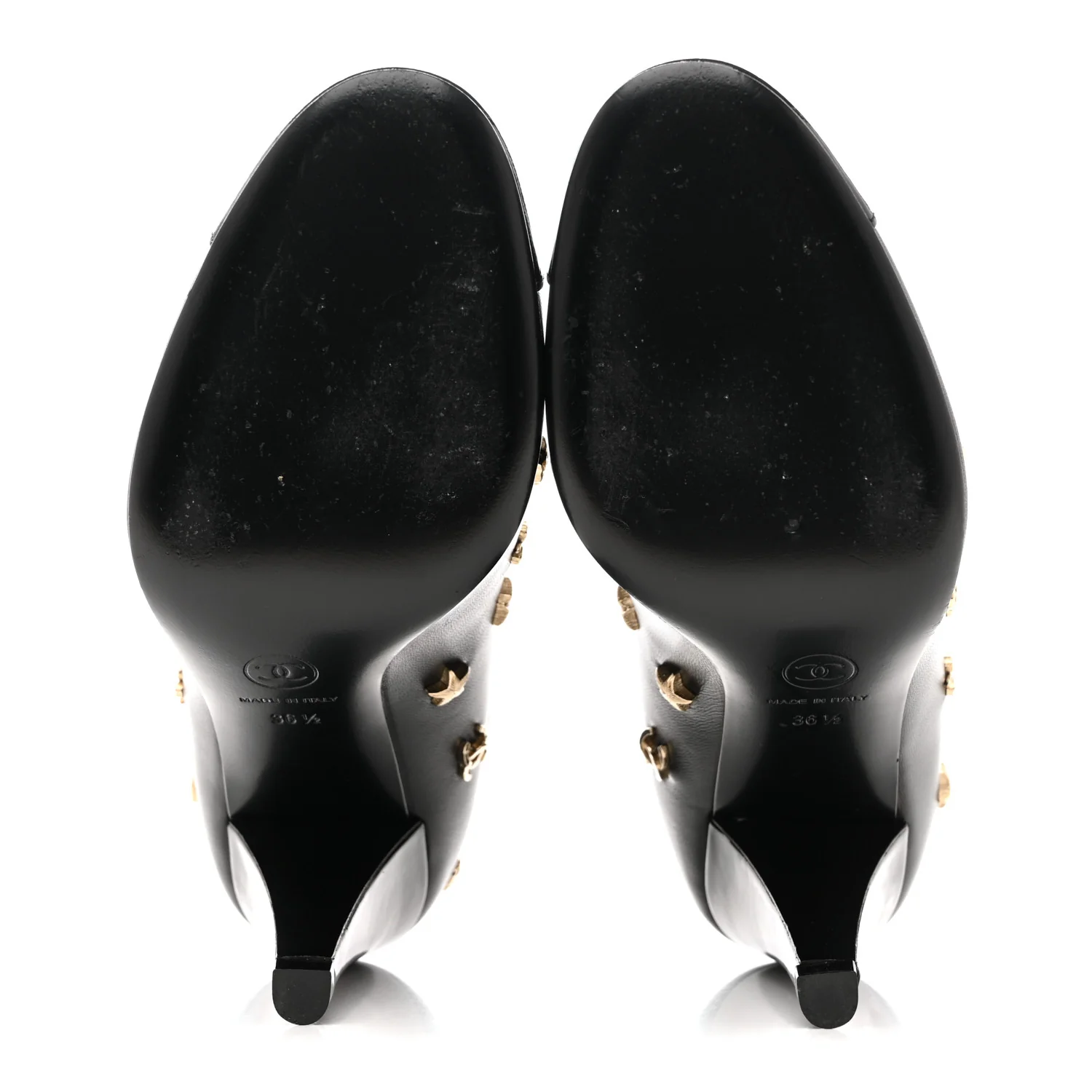 Lambskin Patent Cap Toe Charms Mary Jane Pumps 36.5 Black