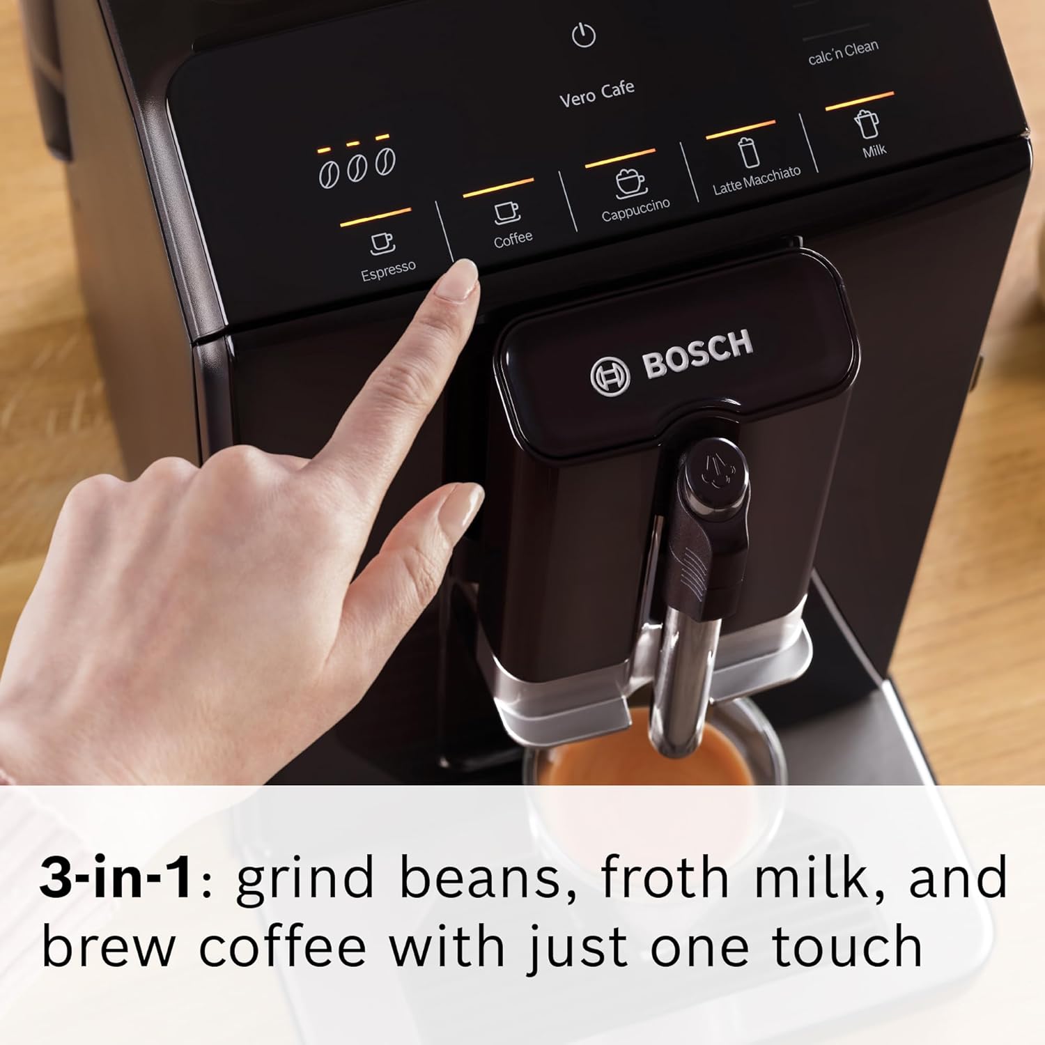 Bosch 300 Series Fully Automatic Espresso and Coffee Machine – One Touch Milk Drinks, Built-In Ceramic Grinder, In-Cup Frother, Easy Clean and Descale, Black TIU20109
