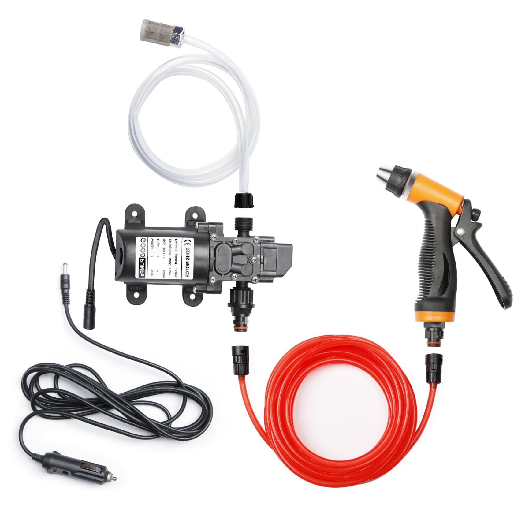 Bang4buck Portable Intelligent Electric Pressure Washer Pump 100W 160 PSI 12V Portable Pressure Powerful Washing Kit with 21.3 Feet PVC Hose for