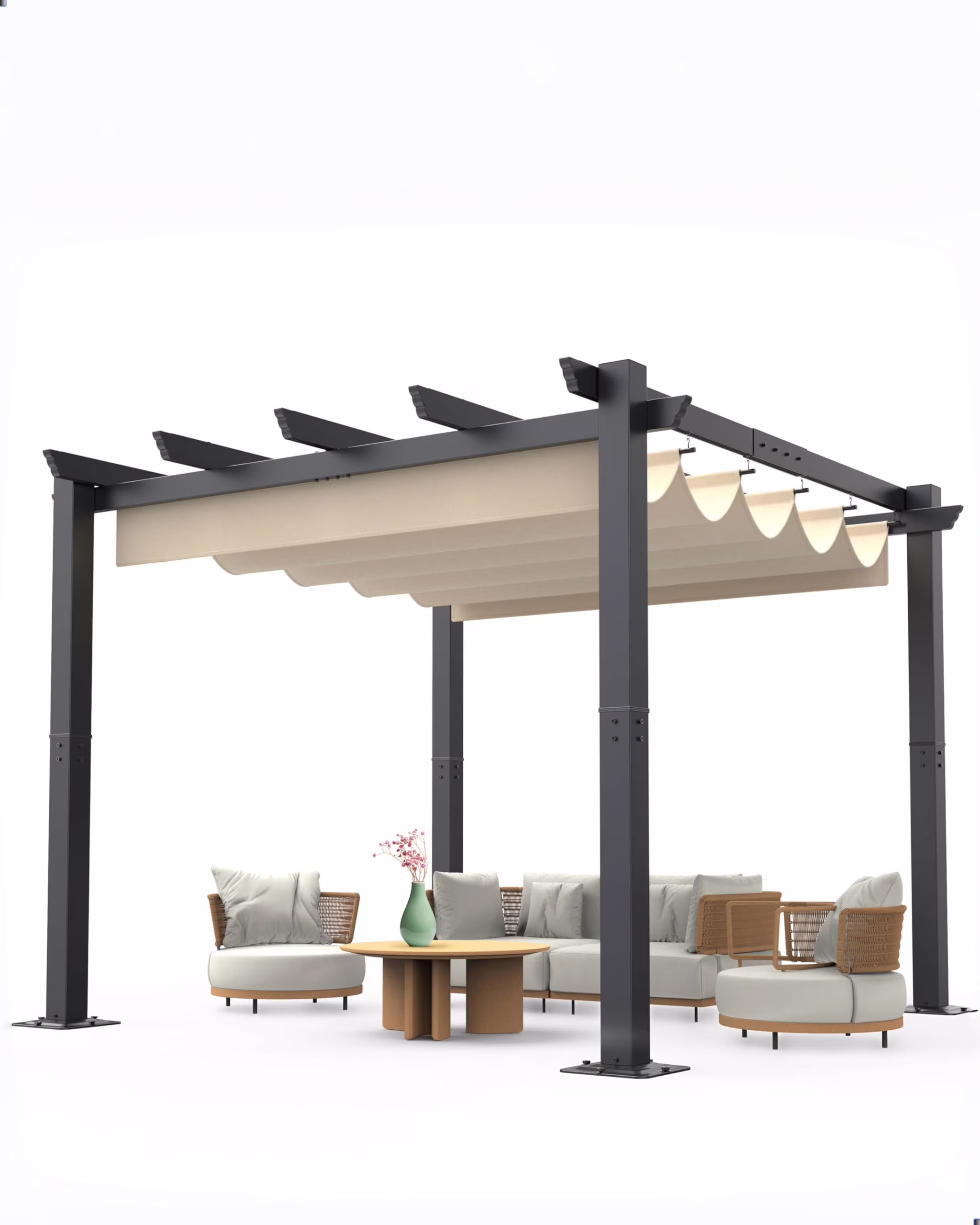 Huloretions Outdoor Pergola,10x10 Ft Upgraded Retractable Canopy,Pergola Shade Cover Outdoor Shelter Suitable for Gardens Backyard Lawn Deck