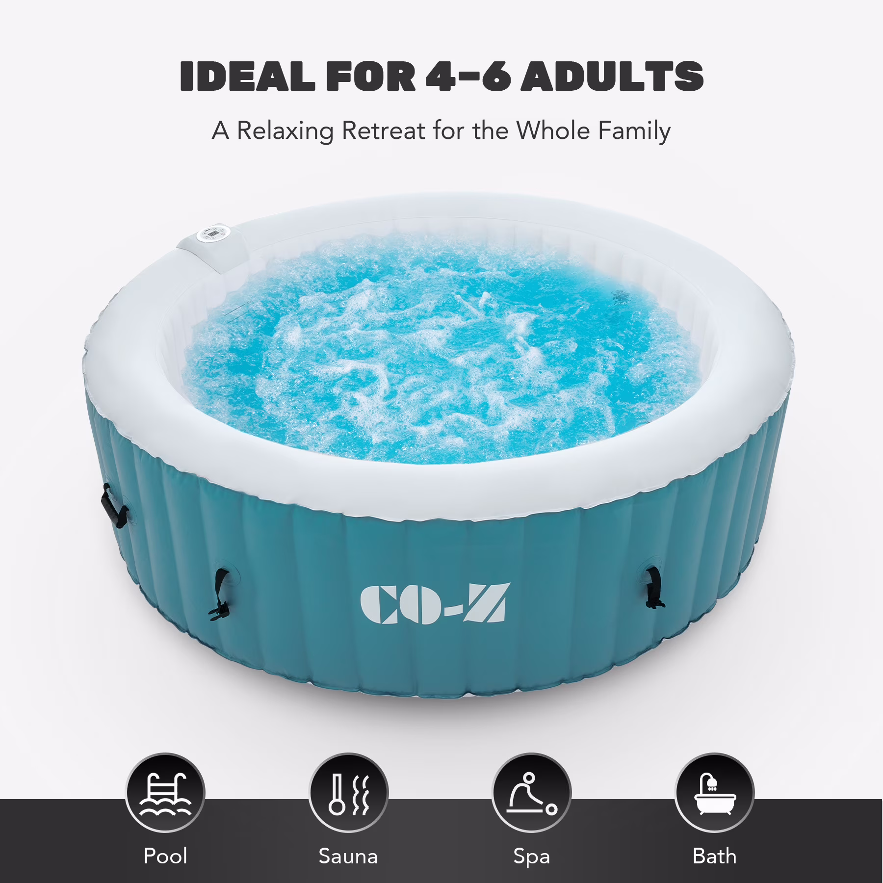 4-6 Person 7ft Inflatable Hot Tub Pool with Massage Jets and All Accessories Gray(4-6-R-Gray) - Image 3