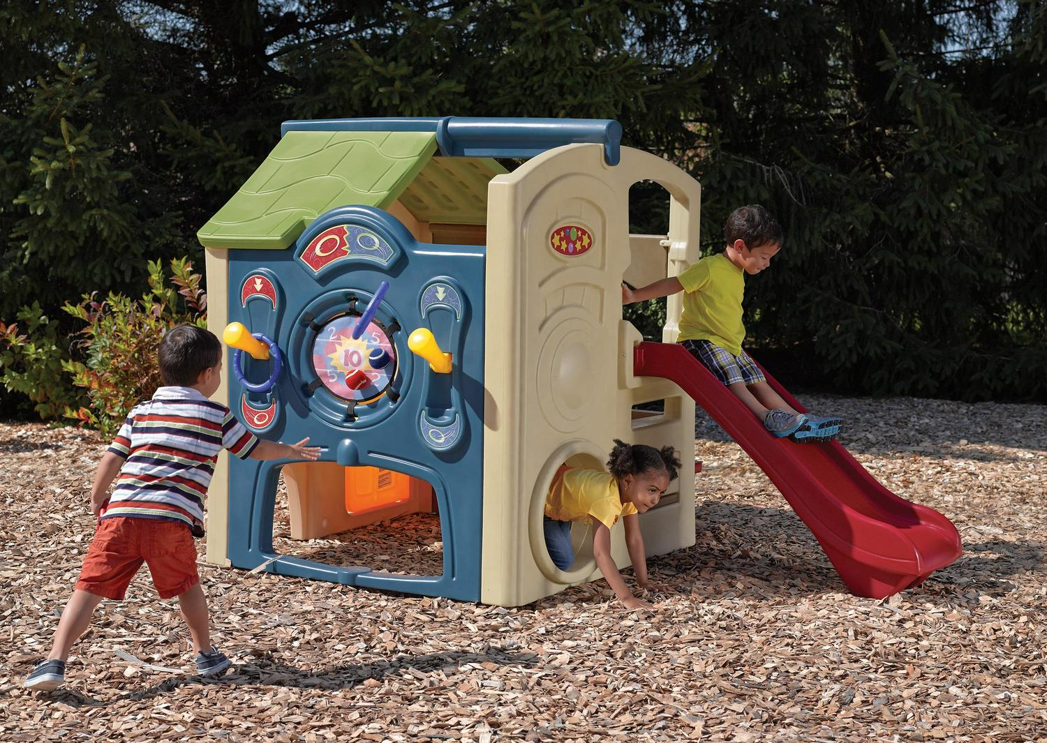 Neighborhood Fun Center Brown Playhouse with Slide Plastic Kids Outdoor Toys Image 3