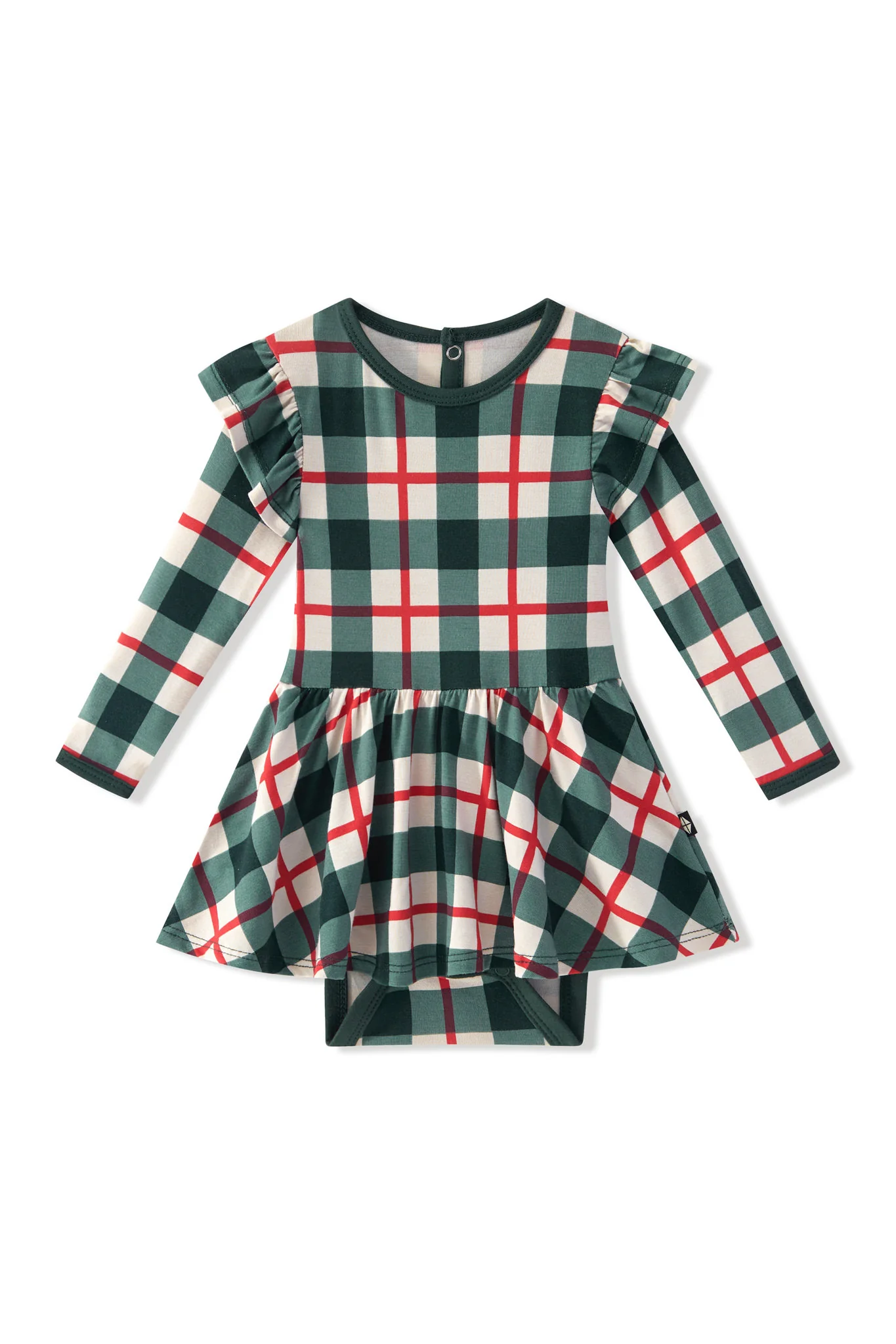 Long Sleeve Twirl Bodysuit Dress in Holiday Plaid