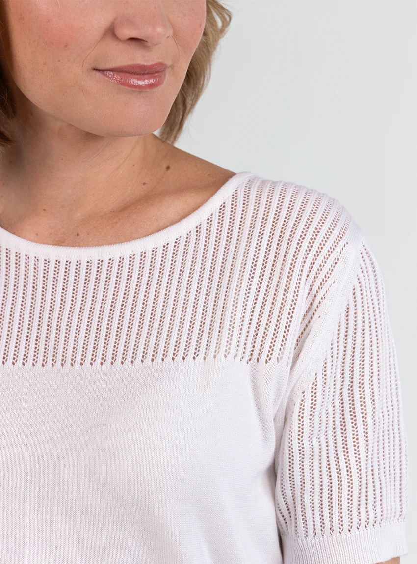 Pull femme ajouré coton blanc