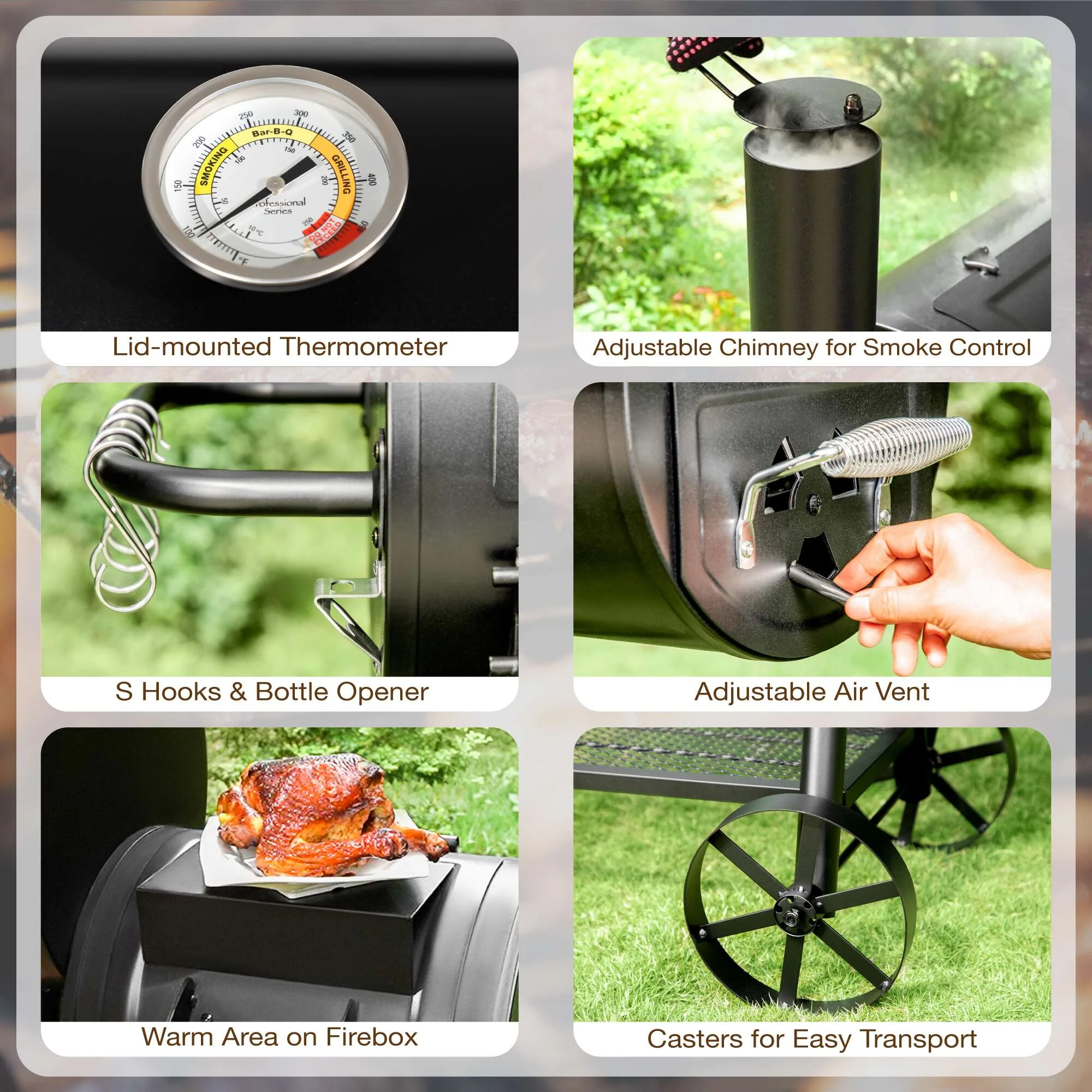 Charcoal Grill with Offset Smoker 941 sq.in. Extra Large BBQ Grill Black(35 in) - Image 7