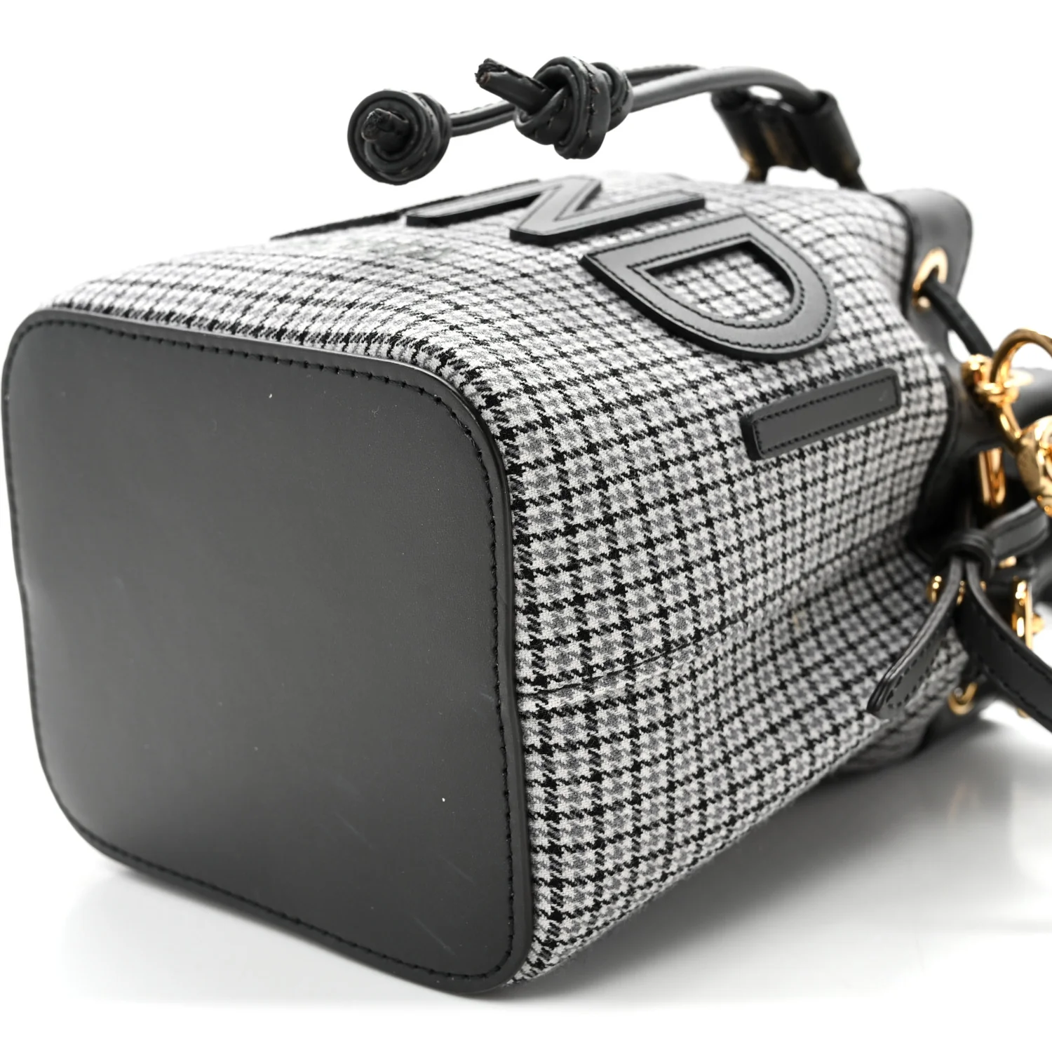 Wool Vitello Grace Small Houndstooth Mini Mon Tresor Bucket Bag Grigio Anthracite