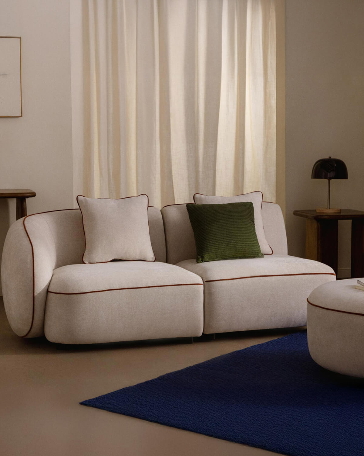 Ilham - Sofá Modular 2 Piezas Esquinero con Sillón y Puff de Tela Ilham