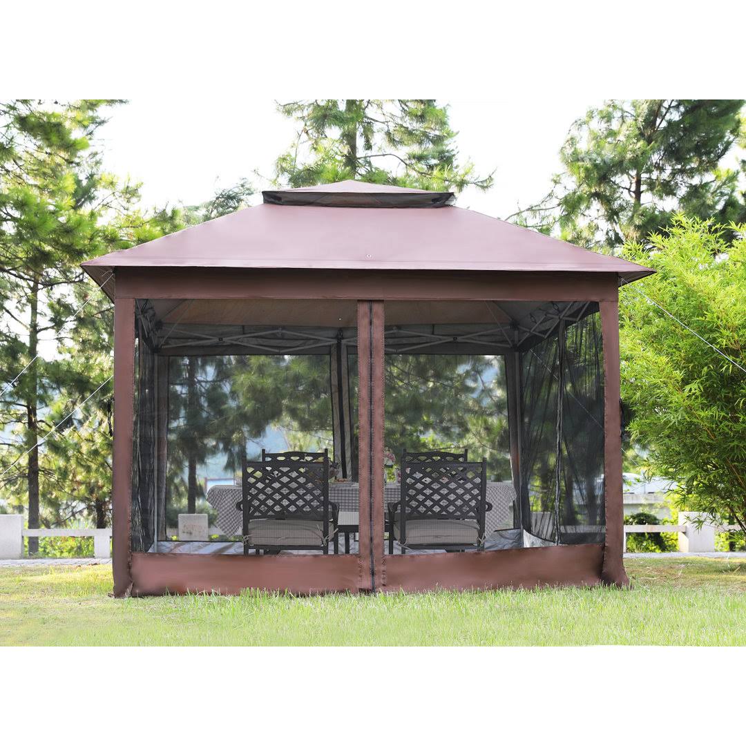 PayLessHere 10'x10' Pop Up Gazebo Outdoor Canopy with Mosquito Netting Double Roof Tops ,Brown