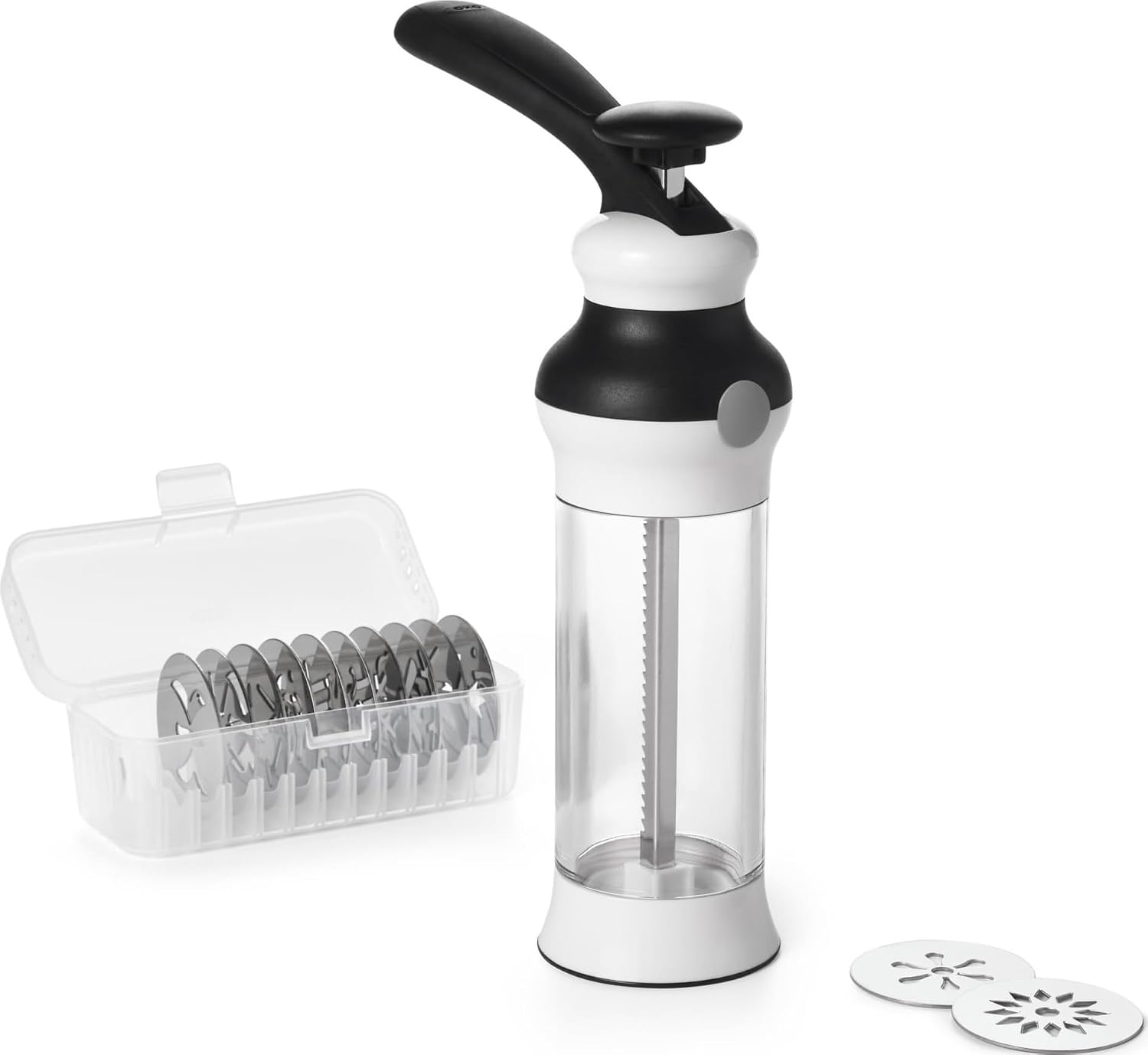 OXO Good Grips 14-Piece Cookie Press Set, Cookie Press with 12 Stainless Steel Disks and Storage Case, Holiday Baking and Everyday Treats, Essential Baking Supplies