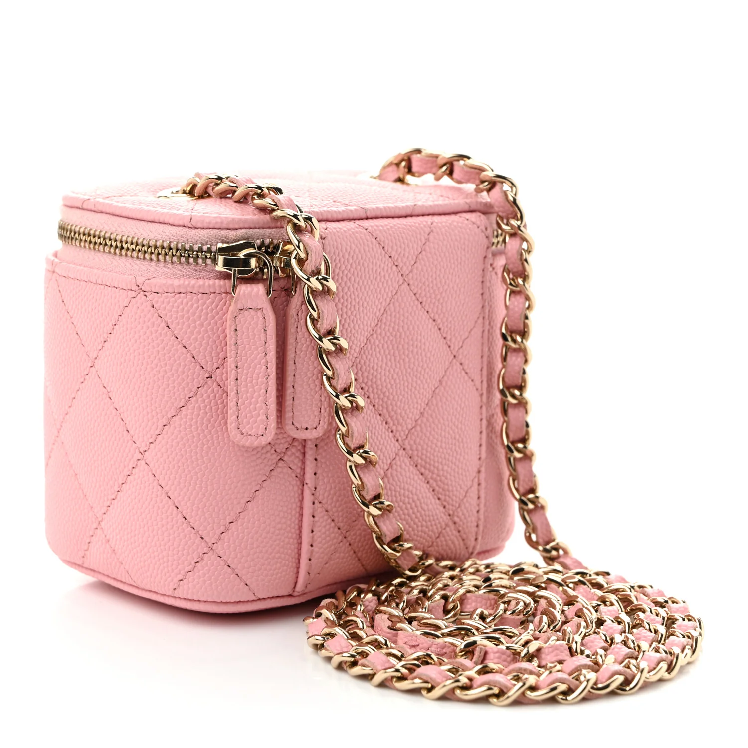Caviar Quilted Mini Vanity Case With Chain Pink