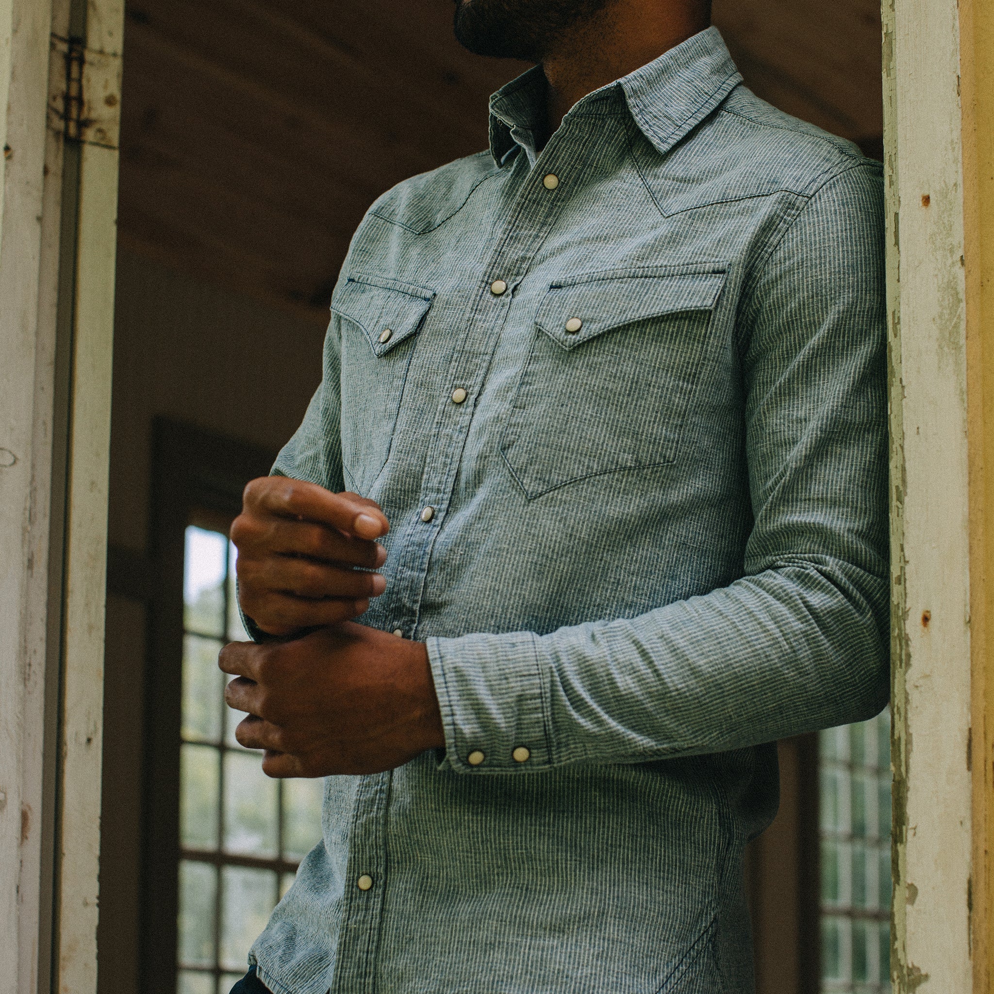 Chemise western à rayures indigo