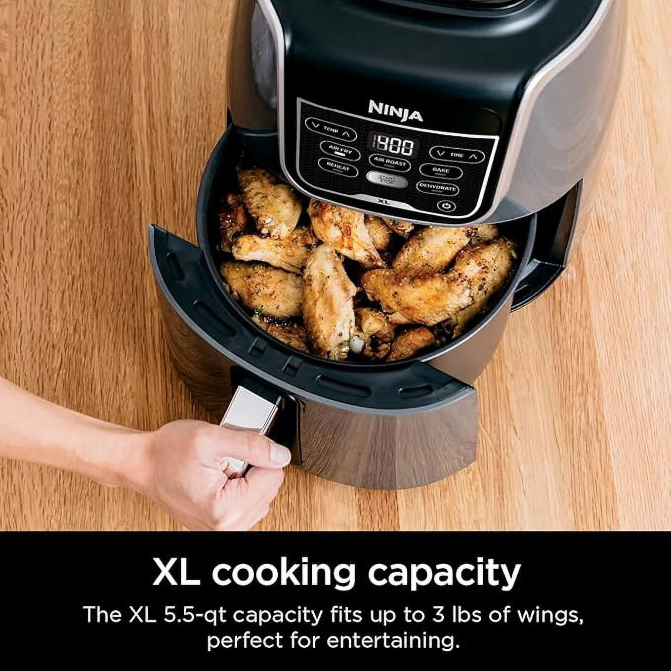 Ninja AF150AMZ Air Fryer XL, 5.5 Qt. Capacity That Can Air Fry, Air Roast, Bake, Reheat & Dehydrate, with Dishwasher Safe, Nonstick Basket & Crisper Plate and a Chef - Inspired Recipe Guide, Grey