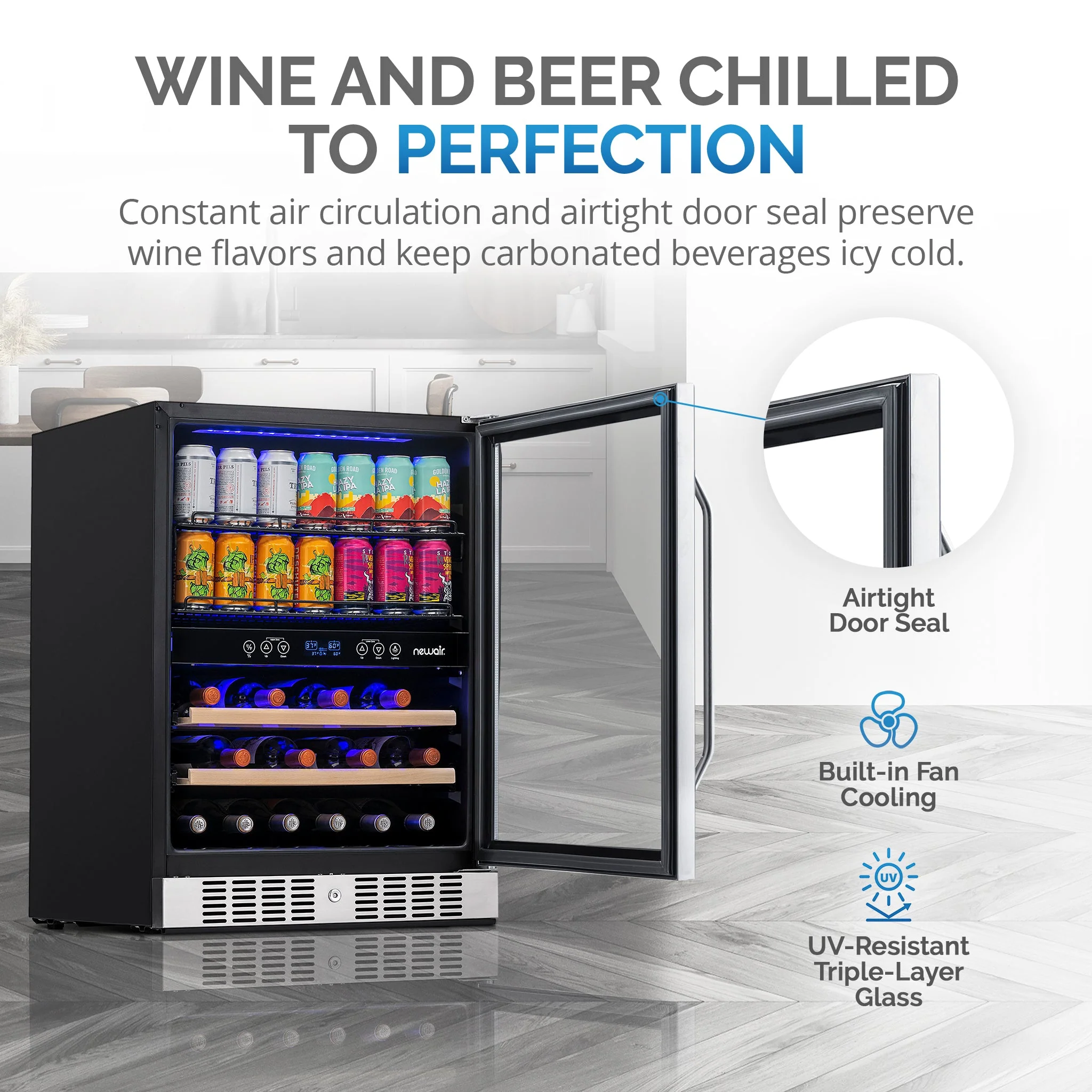 Newair 70-Can, 20-Bottle Built-in Dual Zone Beverage Fridge - 24