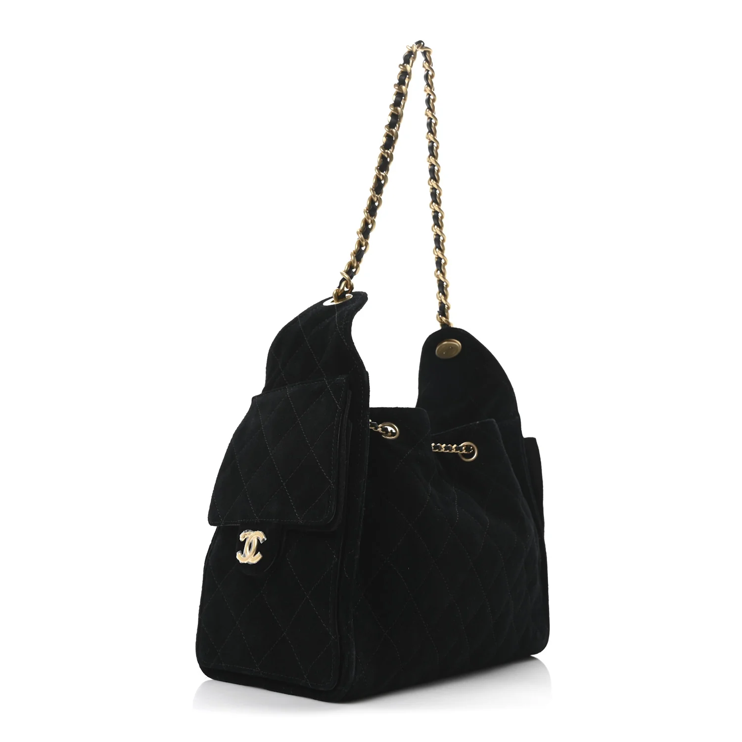 Suede Quilted Small Chanel 25 Handbag Black