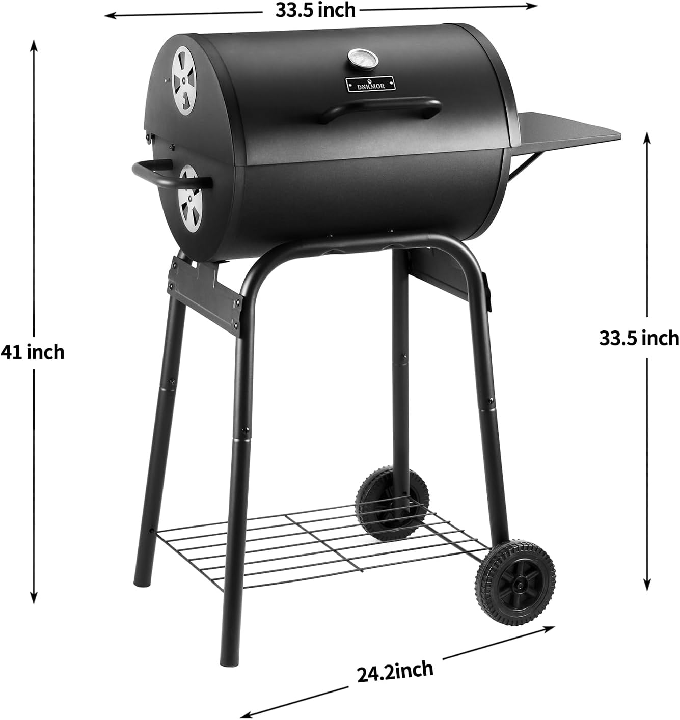 Charcoal Grill with Side Table, Barrel BBQ Grill with 500 Square Inches Cooking Area