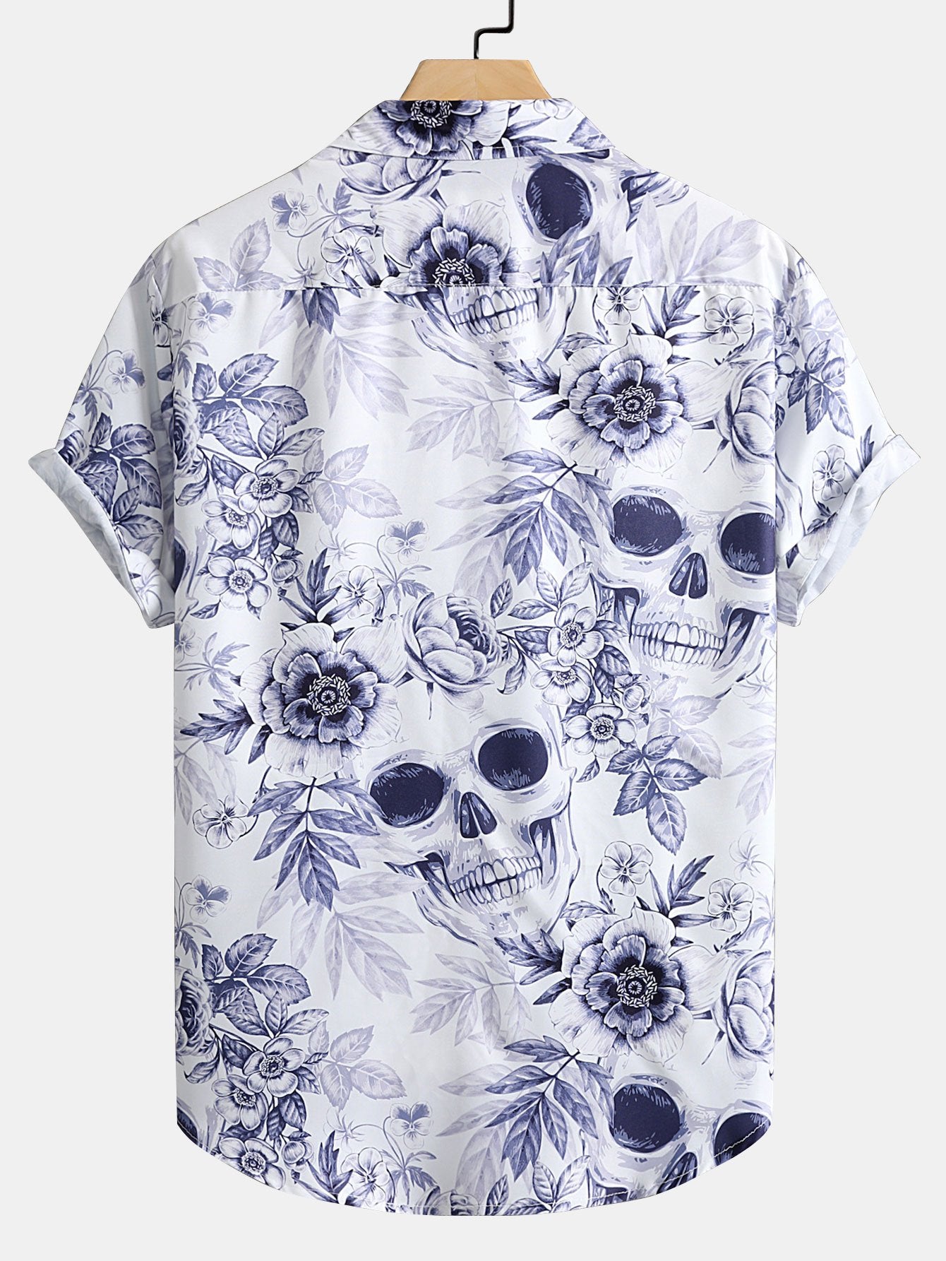 Chemise boutonnée à imprimé floral et tête de mort